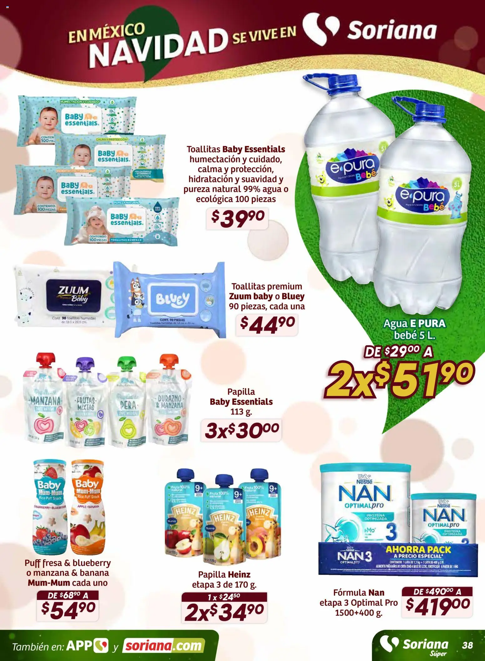Nuevas ofertas de Soriana válidas en toda la República Mexicana desde el 11.12.2025. ¡Encuentra las mejores ofertas en Soriana - Preciazazaso Súper: Ags, Col, Gto, Jal, Mich! | Página: 38 | Productos: Fresa, Manzana, Agua, Toallitas húmedas