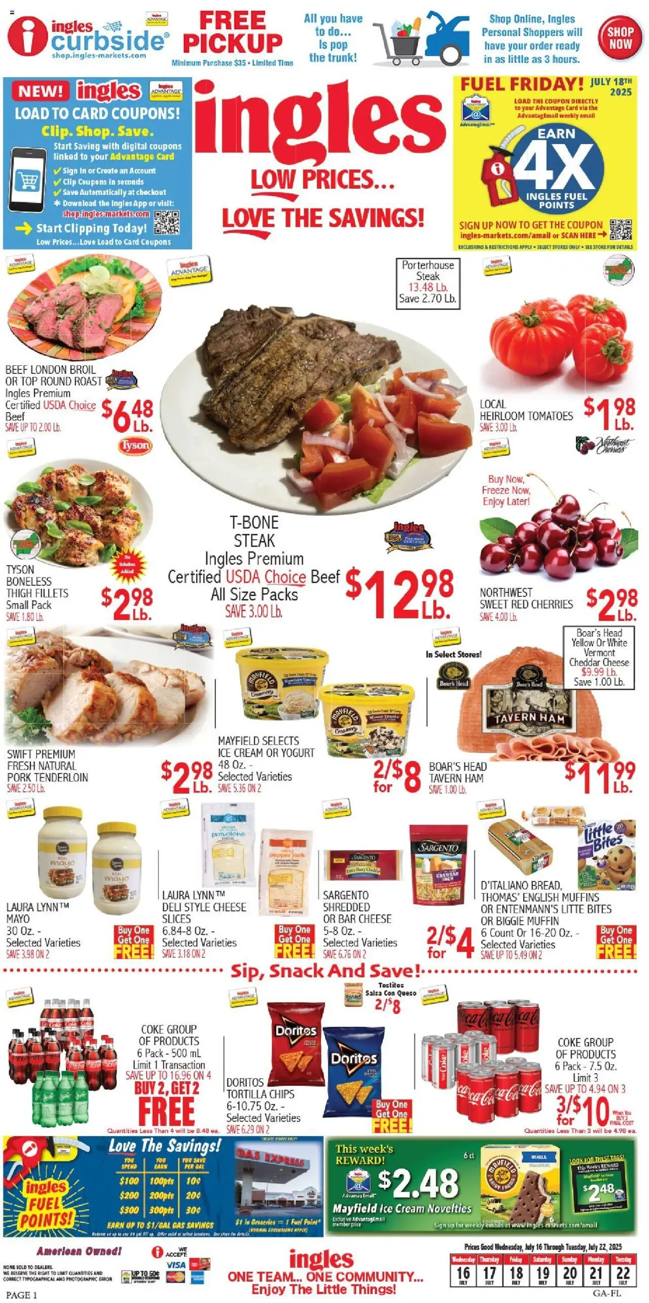 Ingles Weekly Ad - valid from 16.07.2025 | Page: 1 | Products: Cherries, Cheese, Chips, Muffin