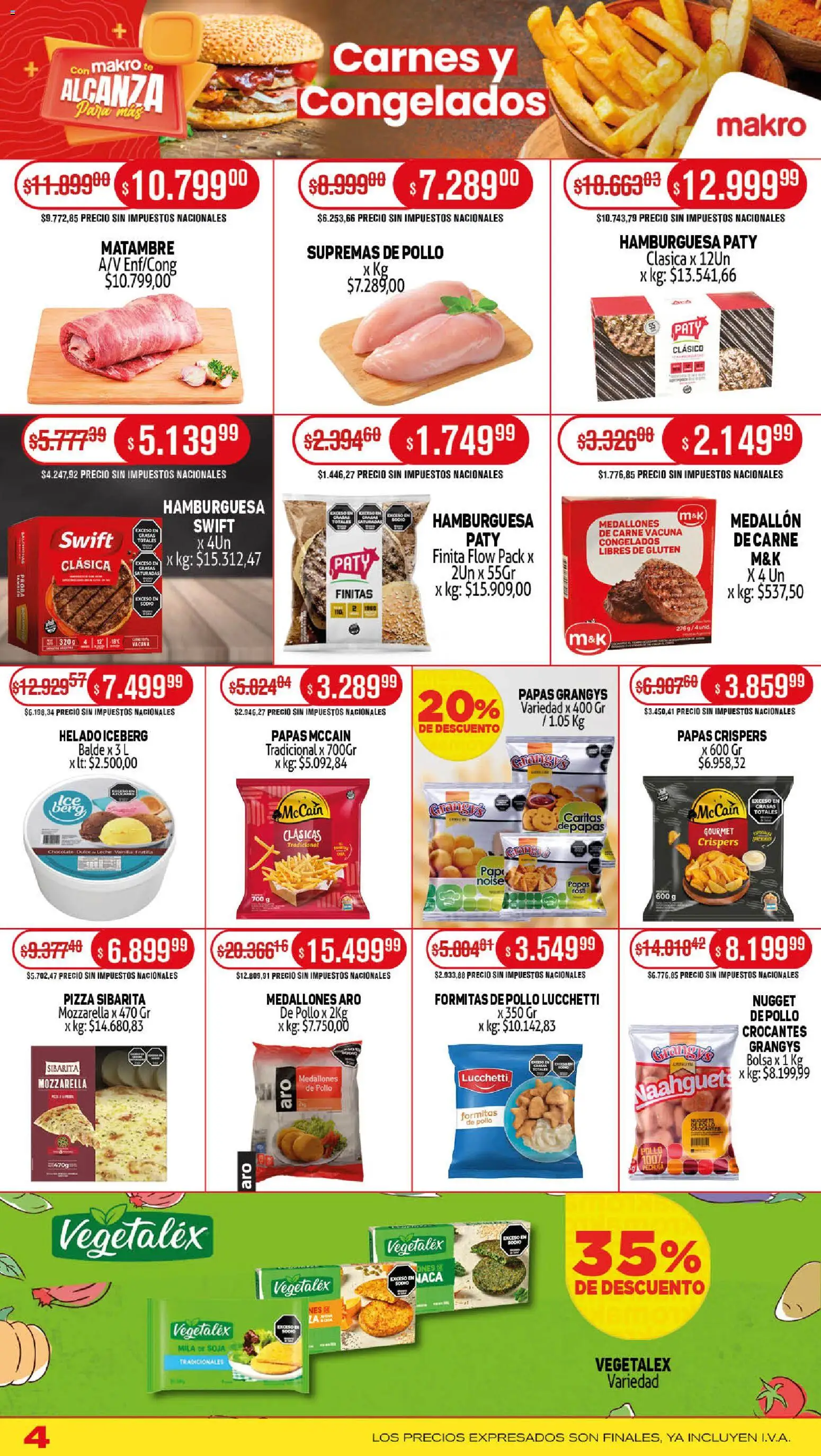 Makro ofertas │ válido desde el 27.11.2025 | Página: 4 | Productos: Helado, Pollo, Leche, Té