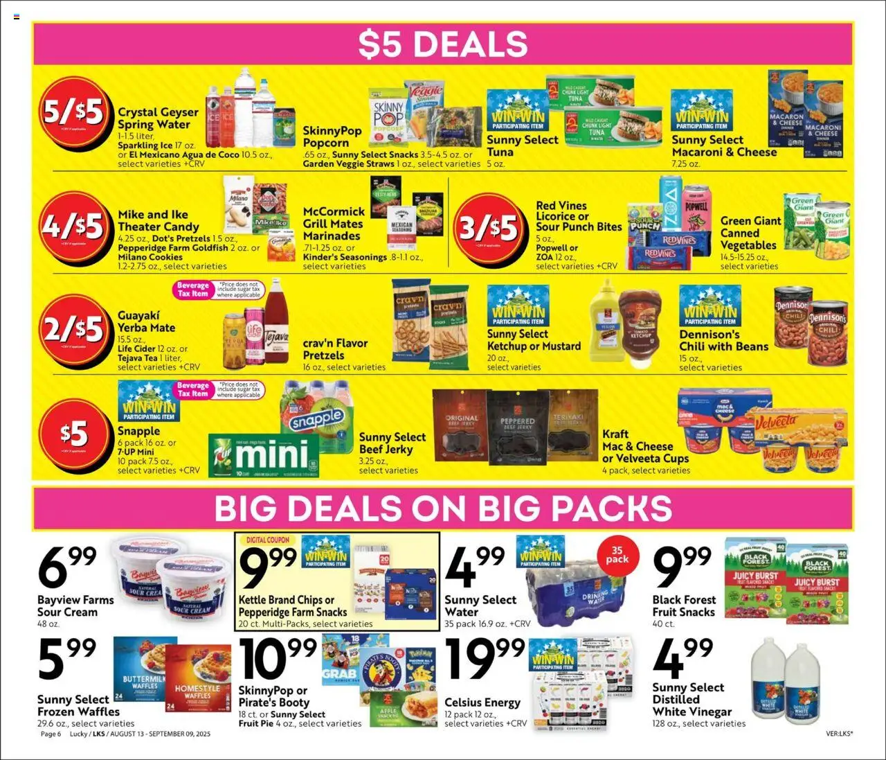 Lucky Supermarkets Big Monthly Deals - valid from 13.08.2025 | Page: 6 | Products: Vinegar, Cheese, Ketchup, Cookies