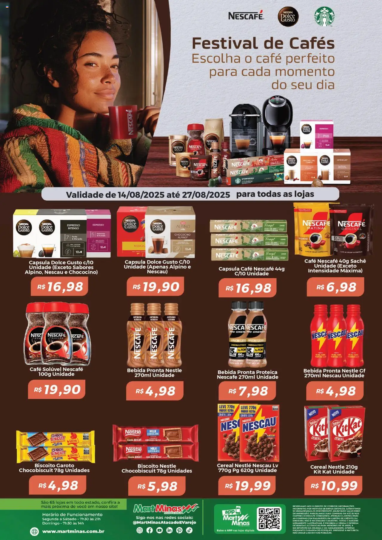 Mart Minas Folheto - válido de 14.08.2025 | Página: 1 | Produtos: Biscoito, Nescau, Bebida, Café solúvel