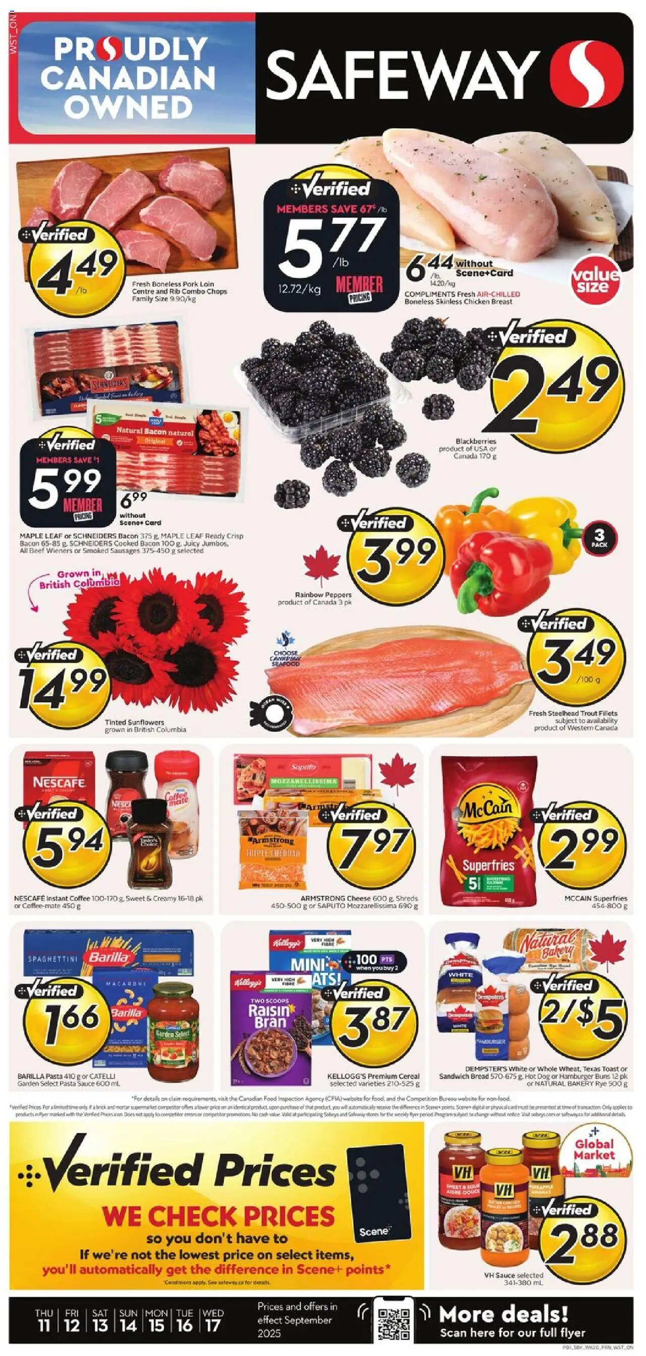 Safeway flyer valid from 11.09.2025 | Page: 1 | Products: Cheese, Bread, Chicken, Pork