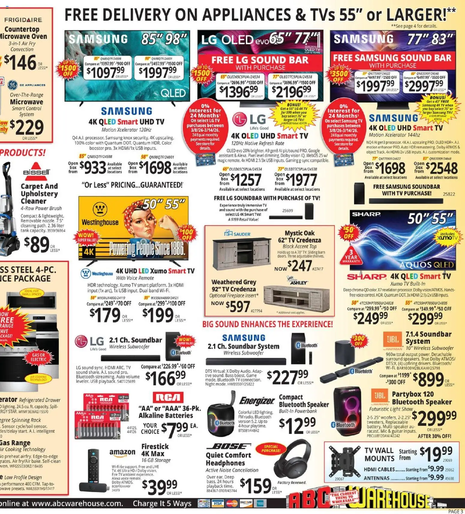 ABC Warehouse Weekly Ad - valid from 08.03.2026 | Page: 3 | Products: Tv, Usb, Oven, Microwave oven