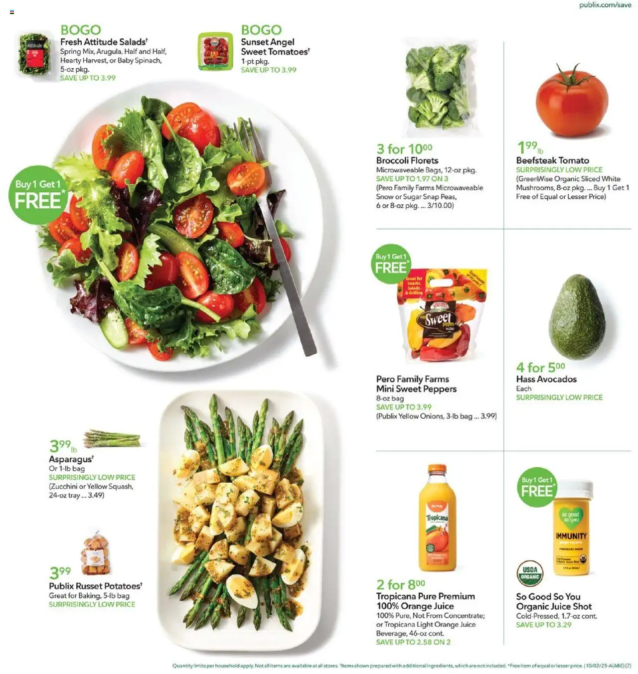Publix Weekly Ad - valid from 01.10.2025 | Page: 7 | Products: Broccoli, Juice, Sugar, Bag