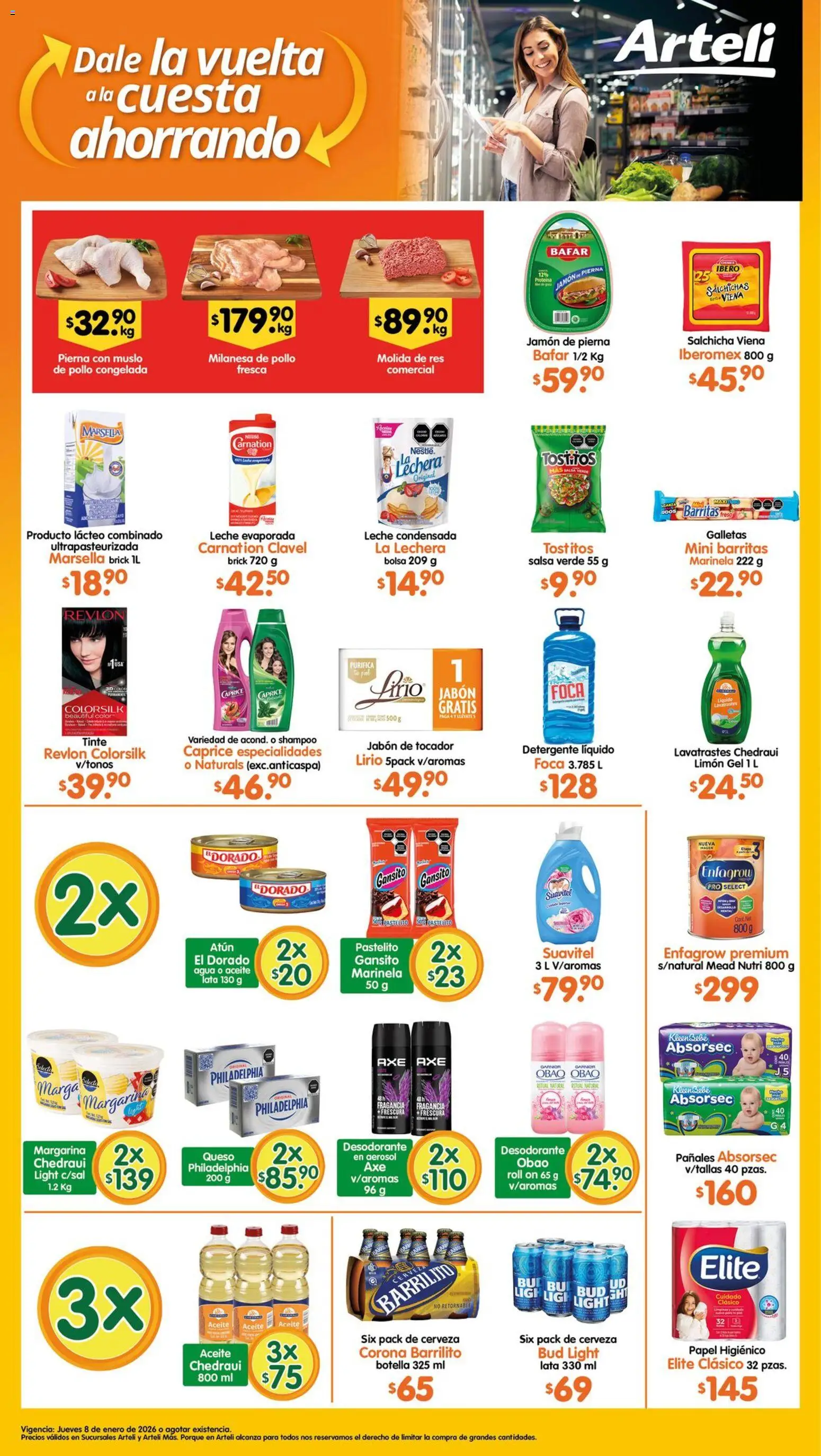 Nuevas ofertas de Arteli válidas en toda la República Mexicana desde el 08.01.2026. ¡Encuentra las mejores ofertas en Arteli folleto Express! | Página: 1 | Productos: Detergente, Leche, Galletas, Jabón