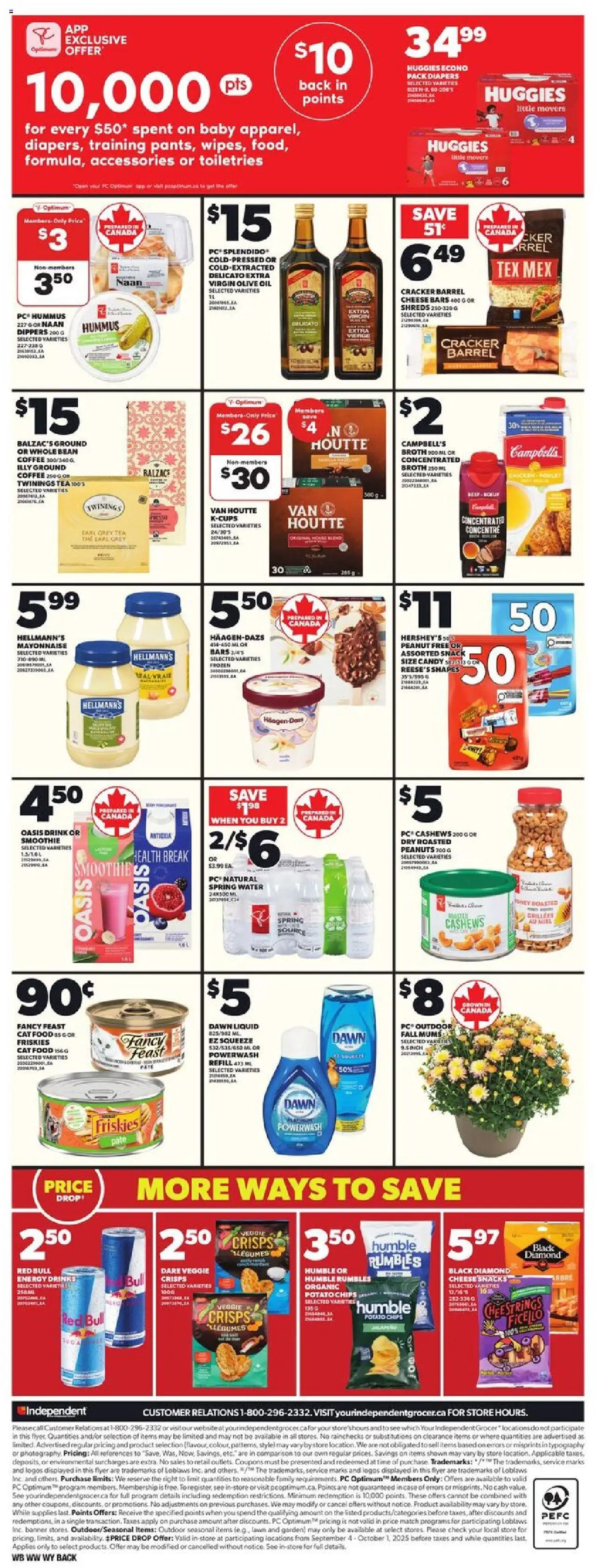 Independent Grocer flyer valid from 18.09.2025 | Page: 4 | Products: Tea, PC, Cheese, Coffee