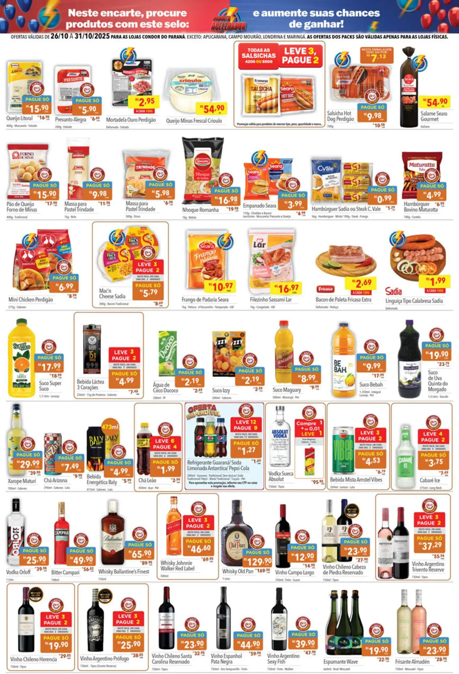 Supermercados Condor Folheto - válido de 26.10.2025 | Página: 3 | Produtos: Coco, Salsicha, Vinho, Soda