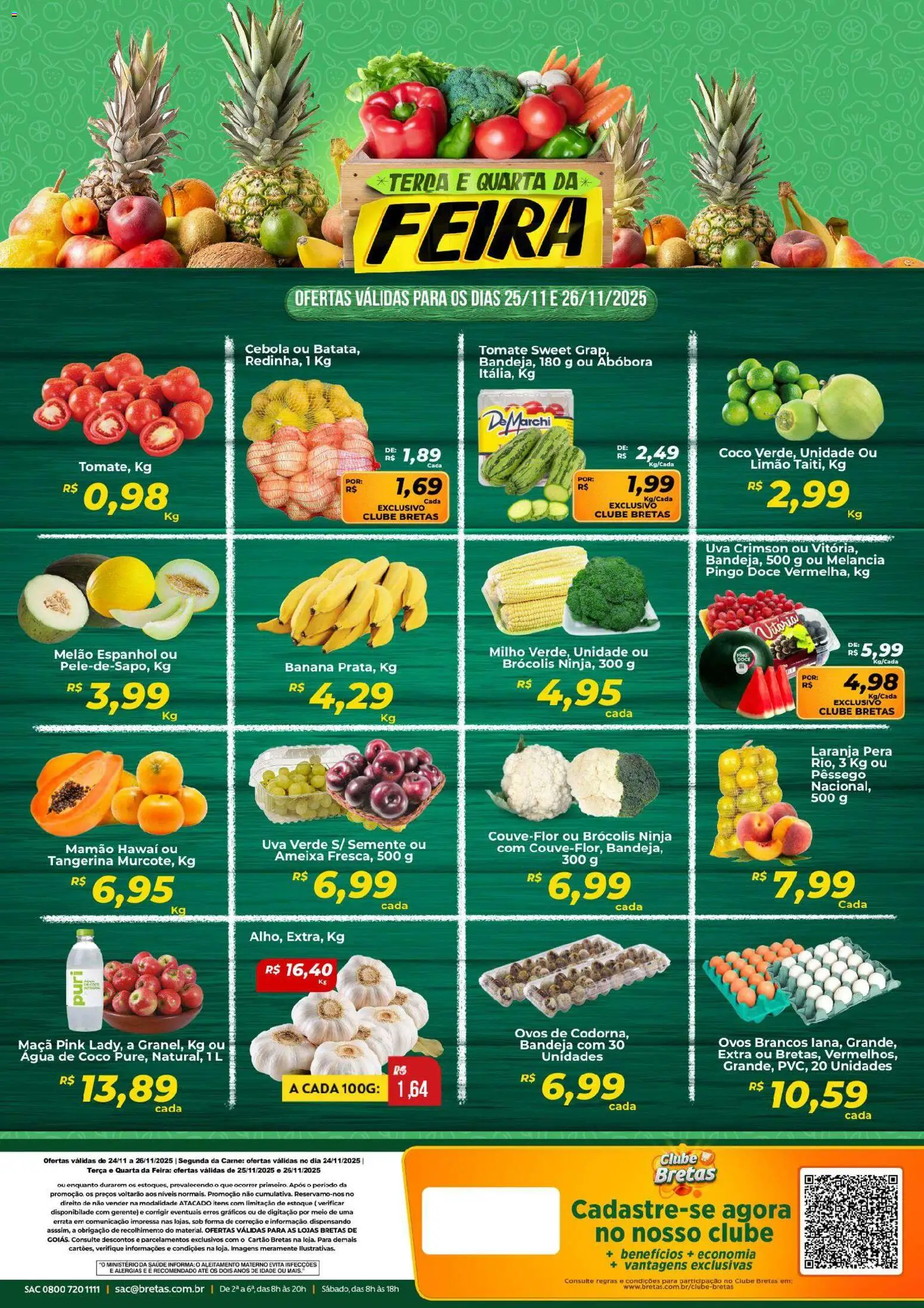 Bretas Folheto - válido de 24.11.2025 | Página: 2 | Produtos: Melancia, Abóbora, Ovos, Bandeja