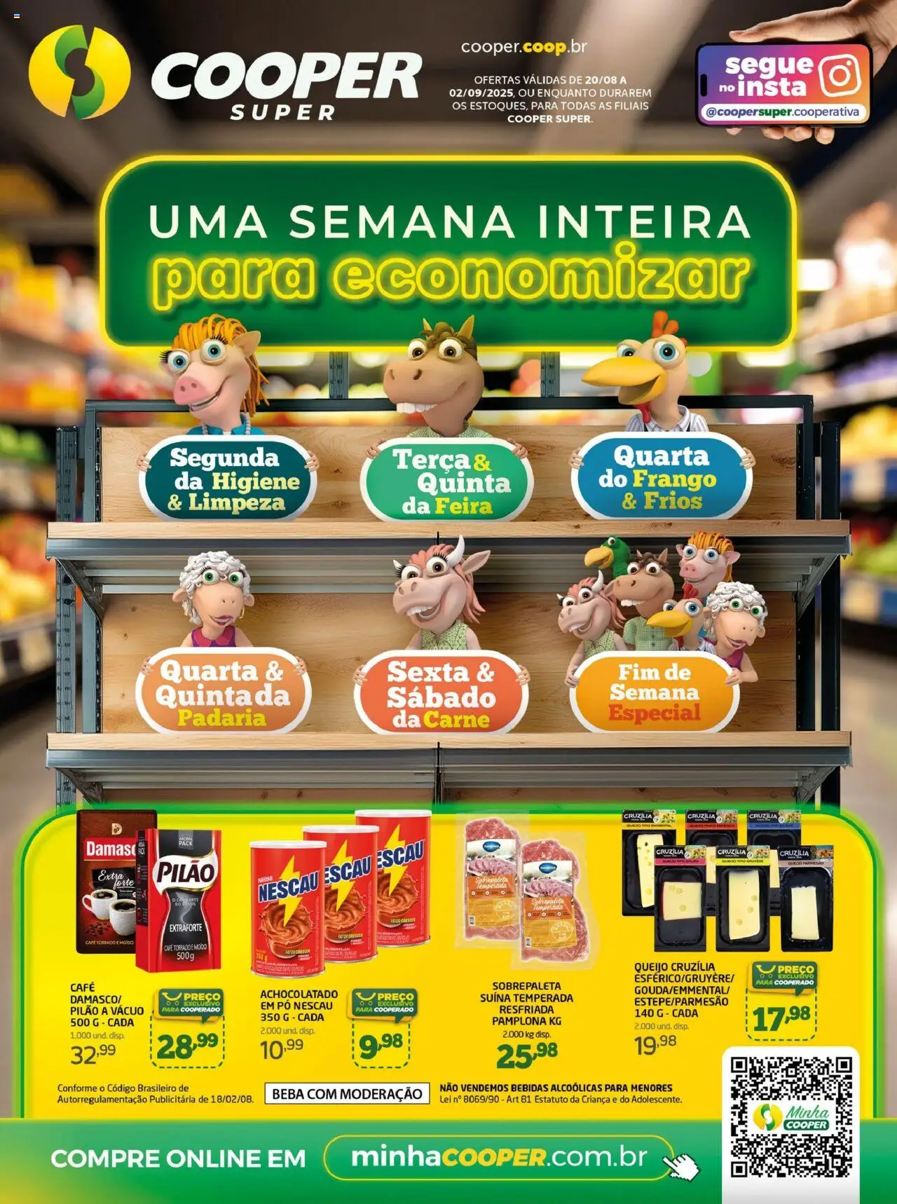 Cooper Folheto - válido de 20.08.2025 | Página: 1 | Produtos: Nescau, Queijo, Parmesão, Carne