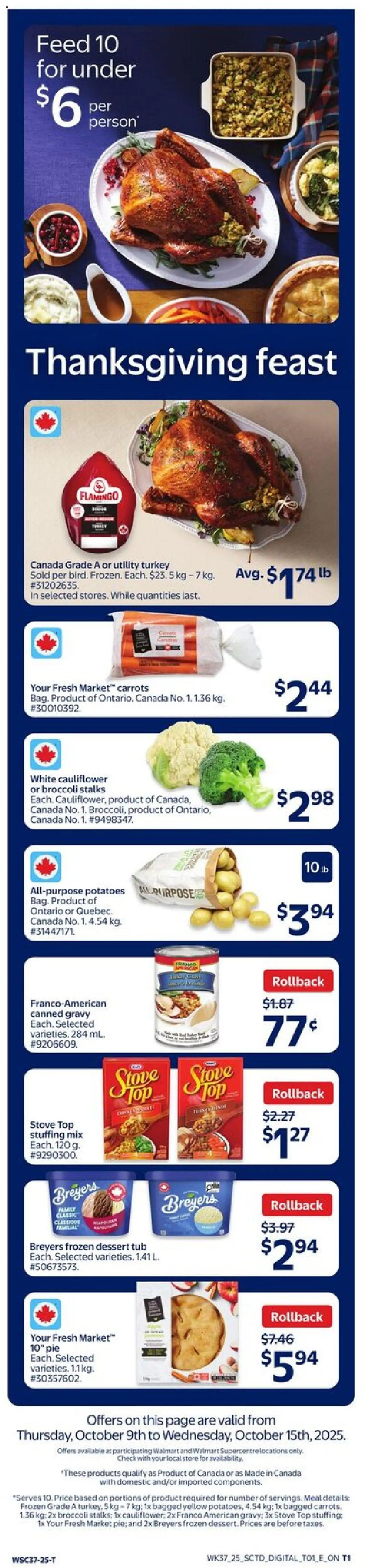 Walmart flyer valid from 09.10.2025 | Page: 7 | Products: Turkey, Potatoes, Stove