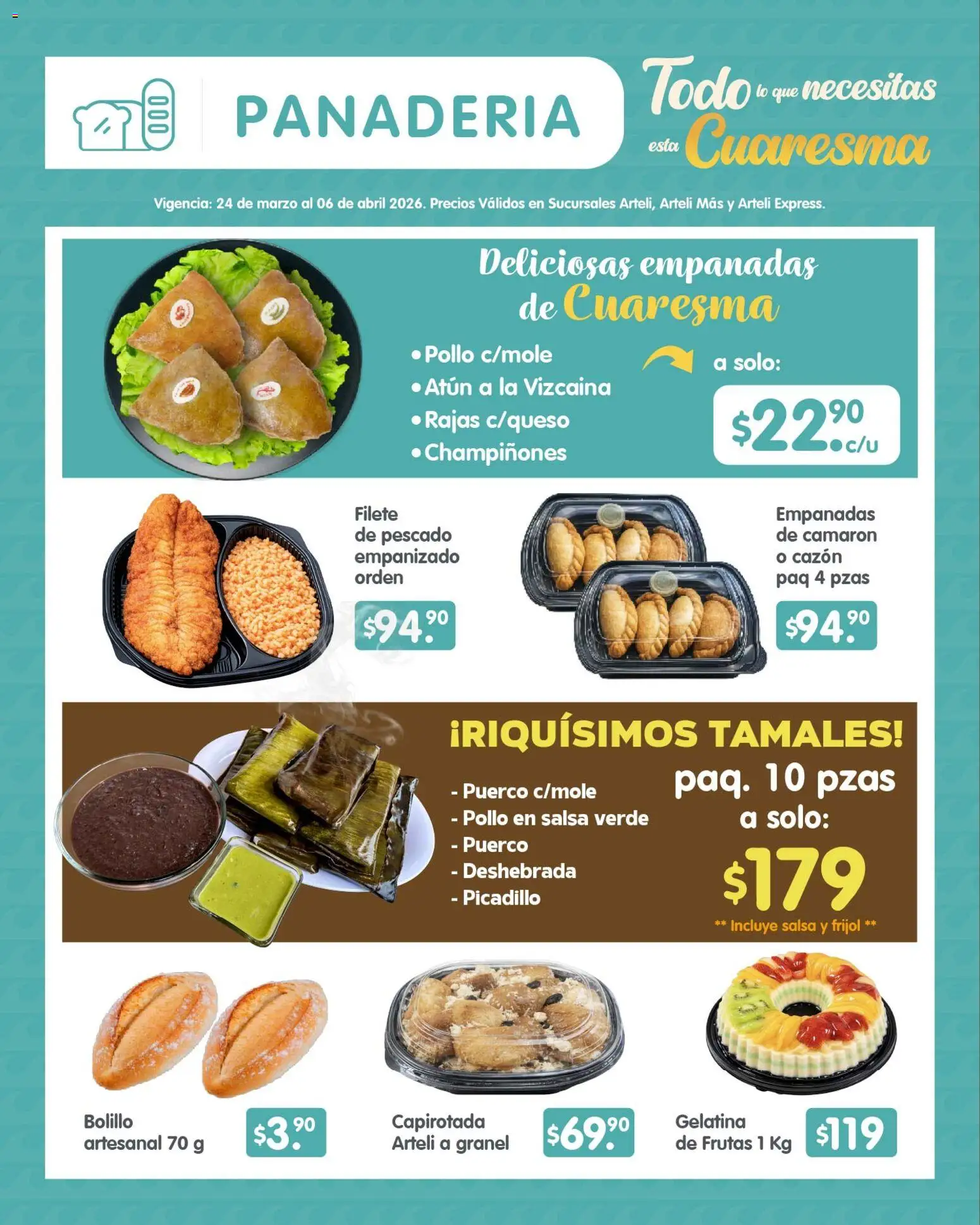 Nuevas ofertas de Arteli válidas en toda la República Mexicana desde el 24.03.2026. ¡Encuentra las mejores ofertas en Arteli folleto Quincenal! | Página: 2 | Productos: Gelatina, Atún, Picadillo, Panadería