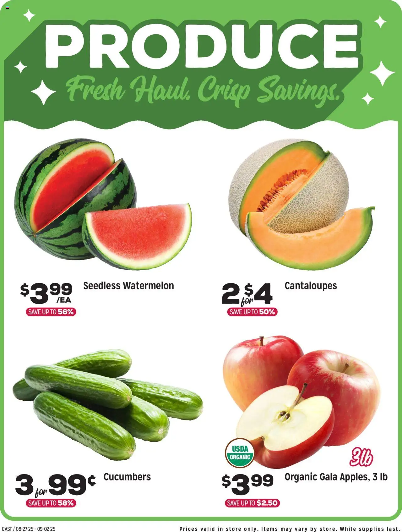 Grocery Outlet Weekly Ad - MD - valid from 27.08.2025 | Page: 5 | Products: Cantaloupes, Cucumbers, Watermelon