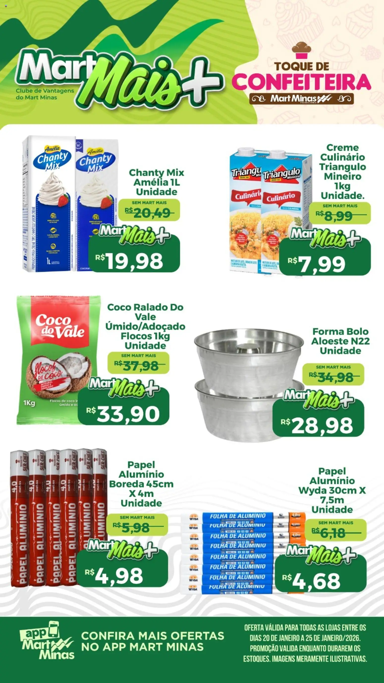 Mart Minas Folheto - válido de 20.01.2026 | Página: 1 | Produtos: Coco, Bolo, Creme, Flocos