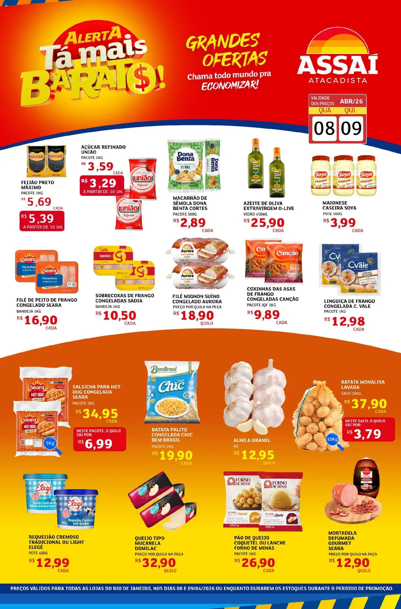 Assaí Atacadista Folheto - válido de 08.04.2026 | Página: 1 | Produtos: Espaguete, Feijão, Pão, Pão de queijo