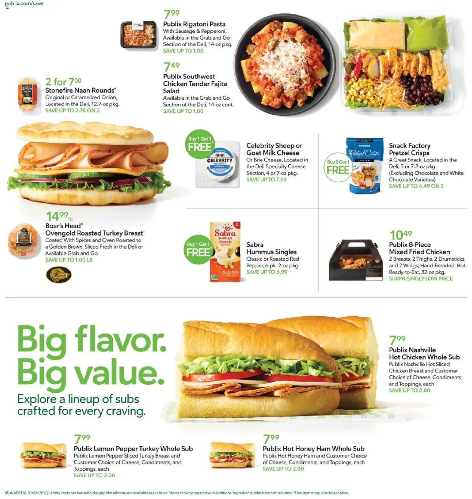 Publix Weekly Ad - valid from 07.01.2026 | Page: 8 | Products: Salad, Pepper, Sausage, Oven