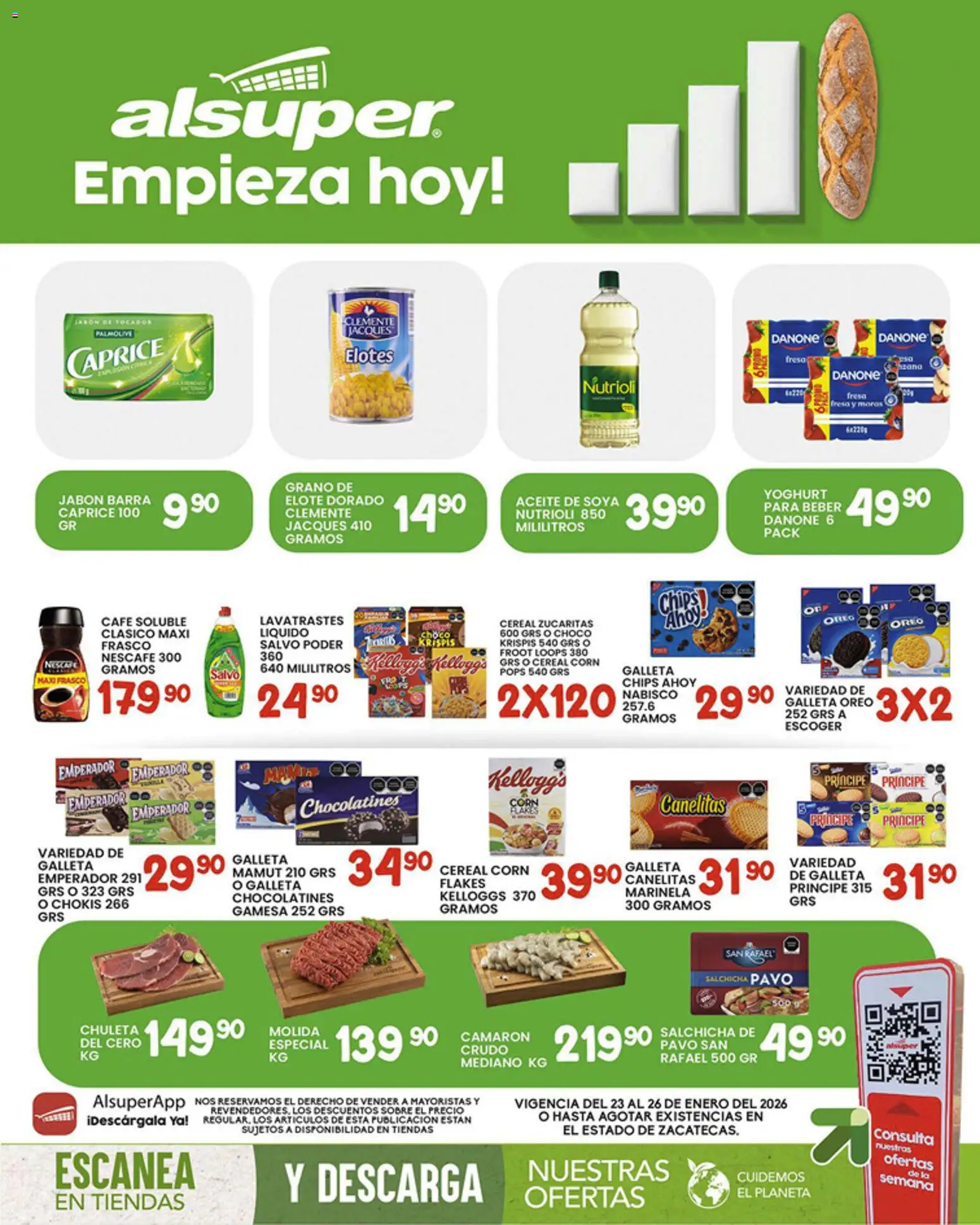 Nuevas ofertas de Alsuper válidas en toda la República Mexicana desde el 23.01.2026. ¡Encuentra las mejores ofertas en Alsuper folleto Zacatecas! | Página: 1 | Productos: Frasco, Aceite, Barra, Jabón