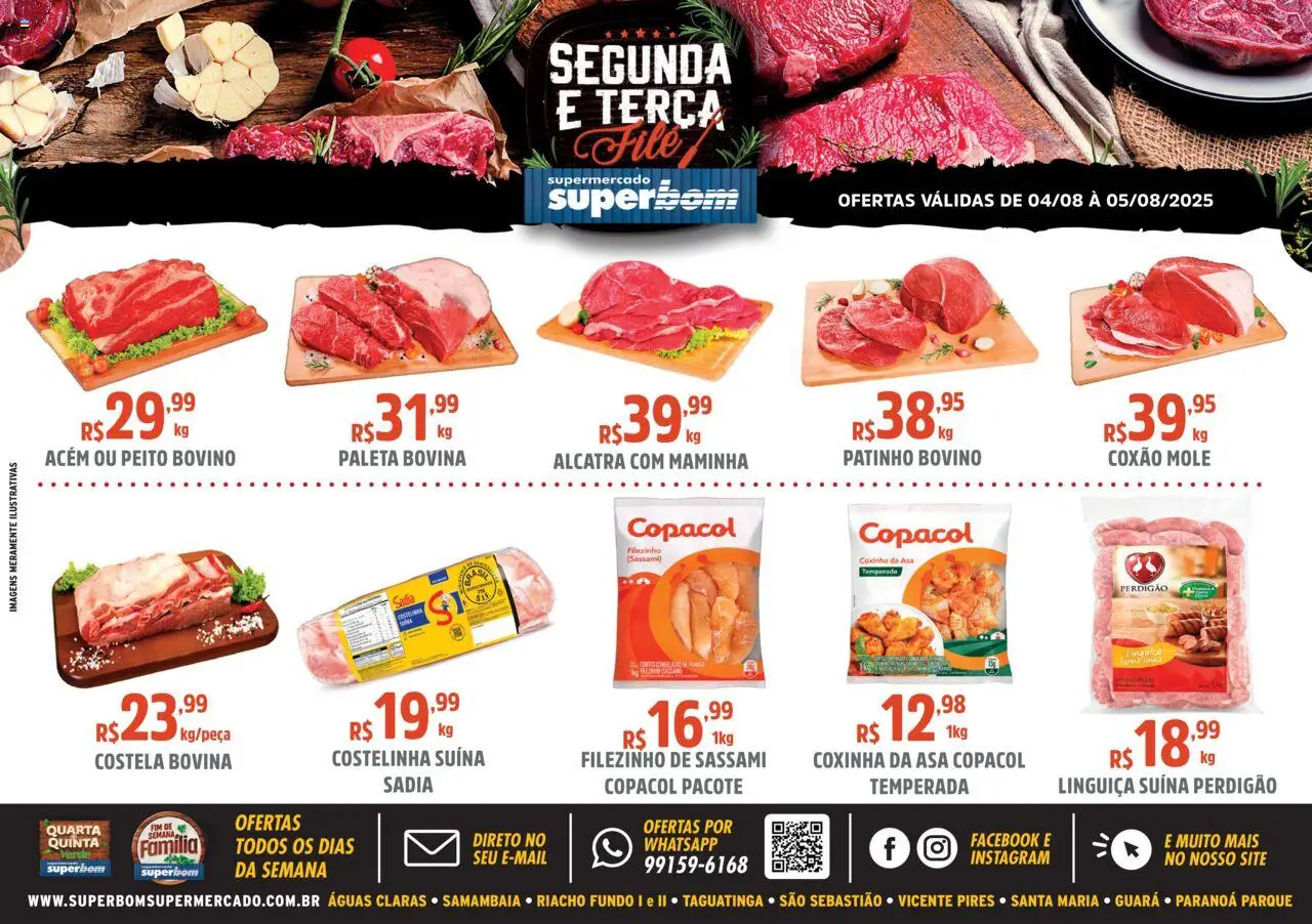 Superbom Folheto - válido de 04.08.2025 | Página: 1 | Produtos: Linguiça, Alcatra, Maminha, Carne