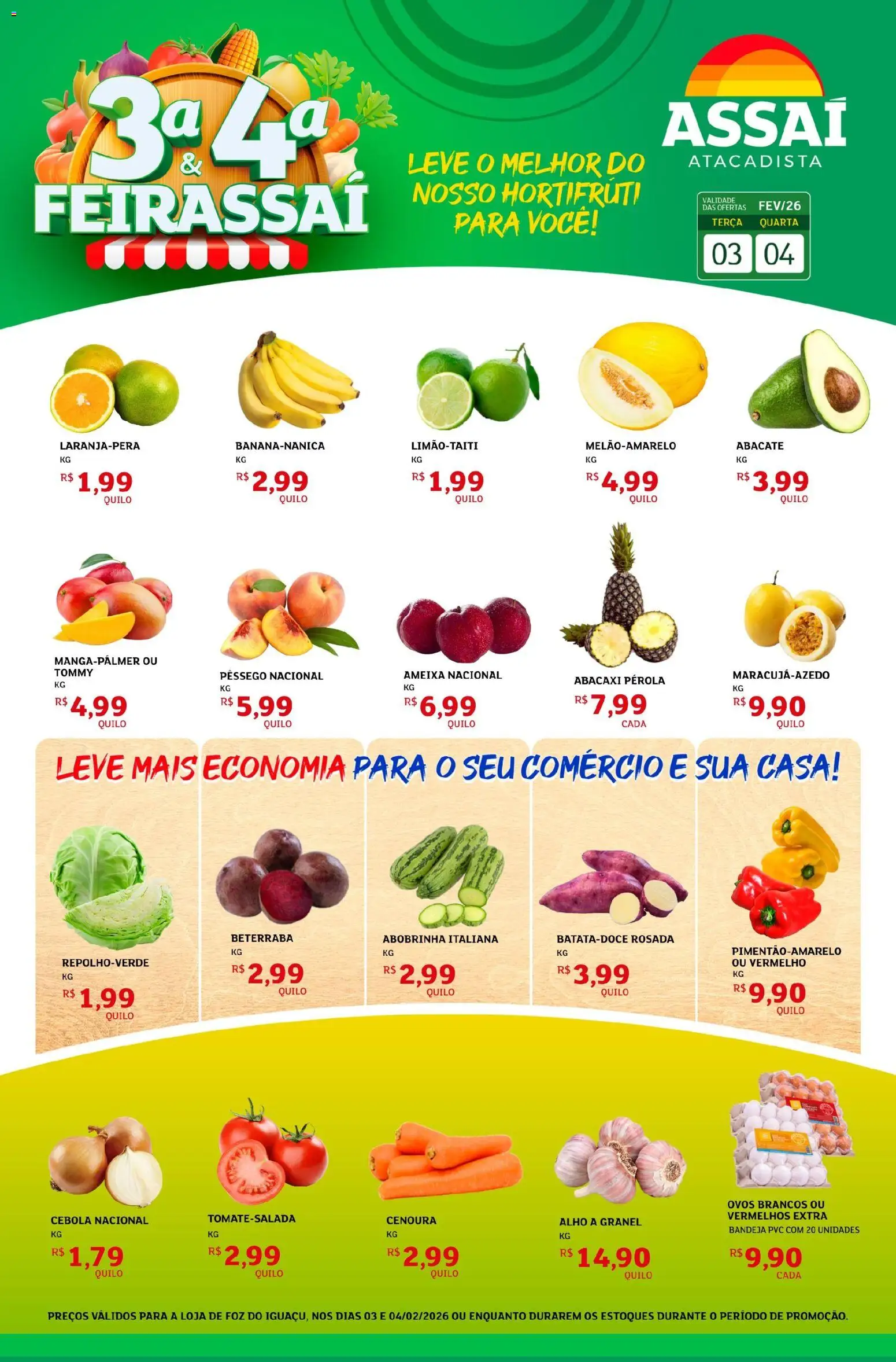 Assaí Atacadista Folheto - válido de 03.02.2026 | Página: 1 | Produtos: Alho, Ovos, Cenoura, Bandeja