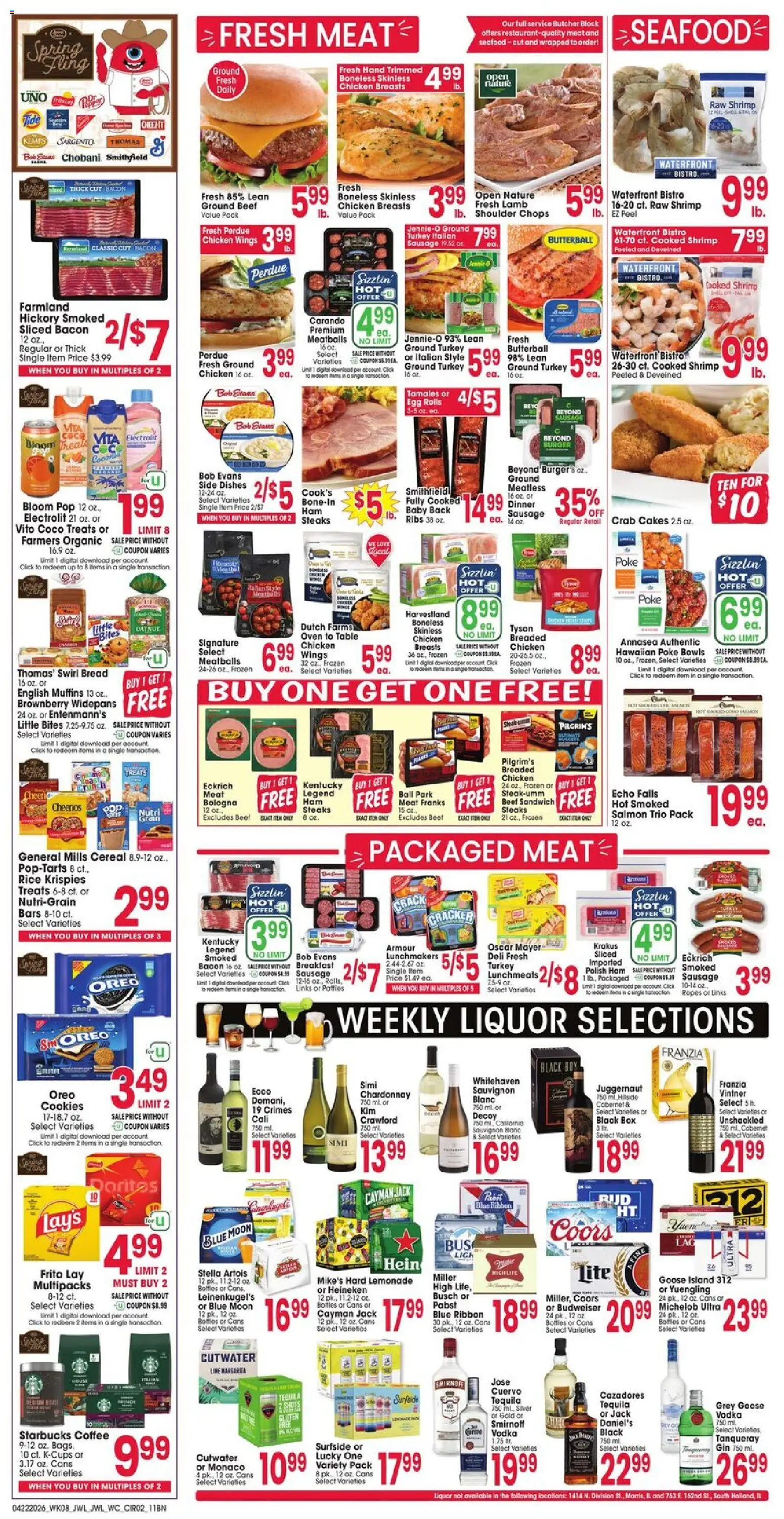 Jewel Osco Weekly Ad - valid from 22.04.2026 | Page: 2 | Products: Bread, Ham, Beef, Gin