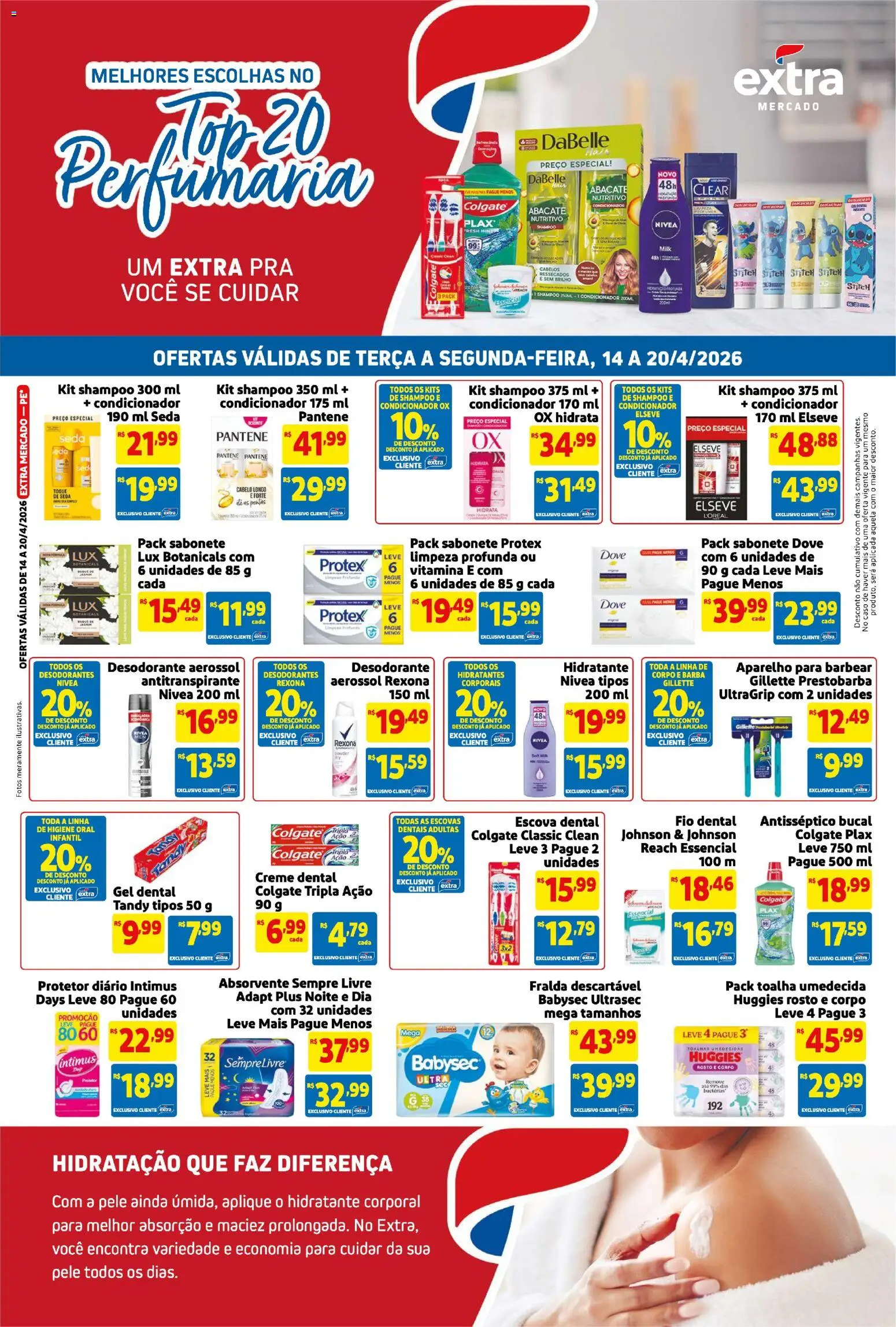 Extra Folheto - válido de 14.04.2026 | Página: 4 | Produtos: Desodorante, Rexona, Absorvente, Toalha umedecida