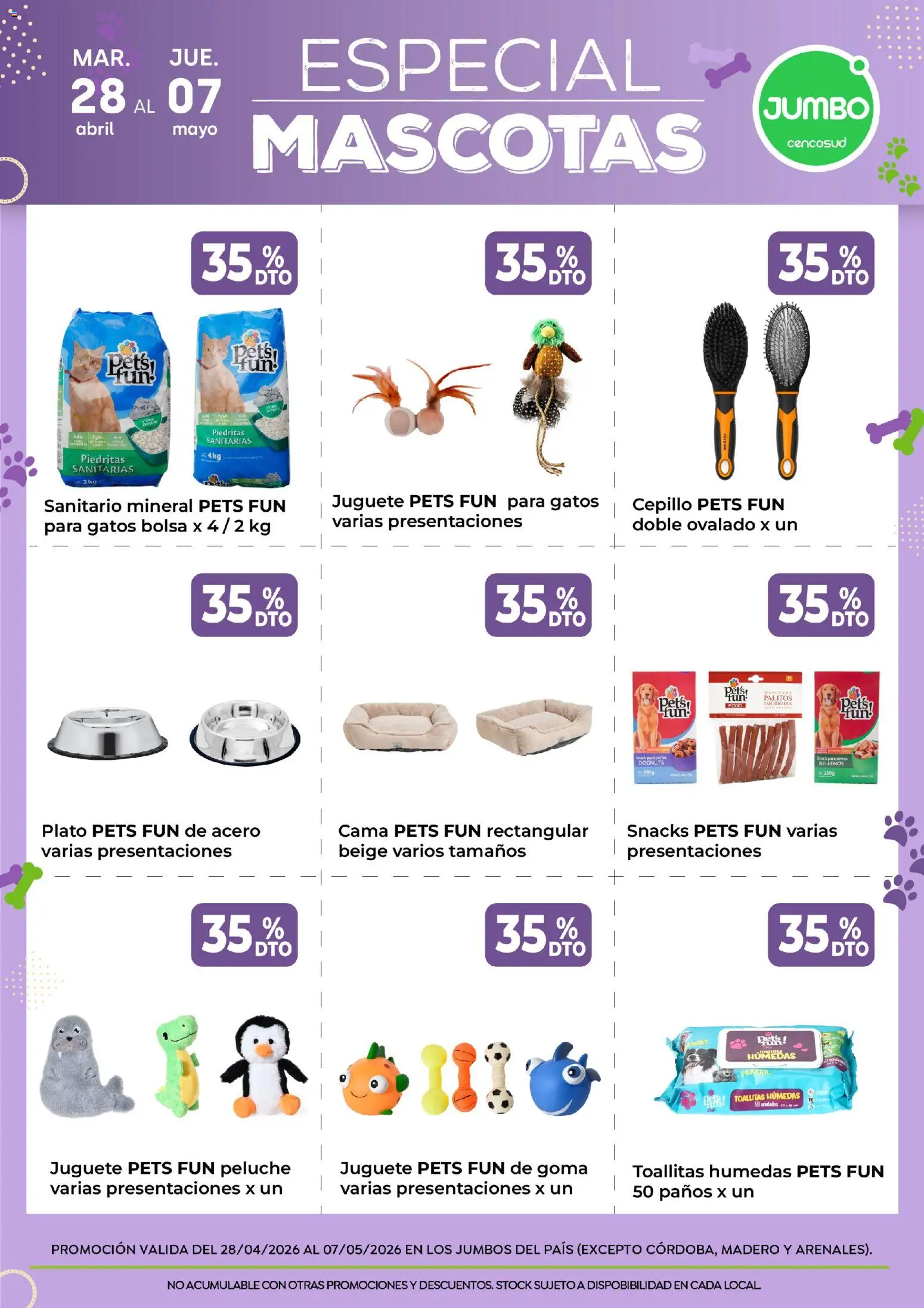 Jumbo - Especial Mascotas | Jumbo │ válido desde el 28.04.2026 | Página: 3 | Productos: Bolsa, Cama, Cepillo, Toallitas húmedas