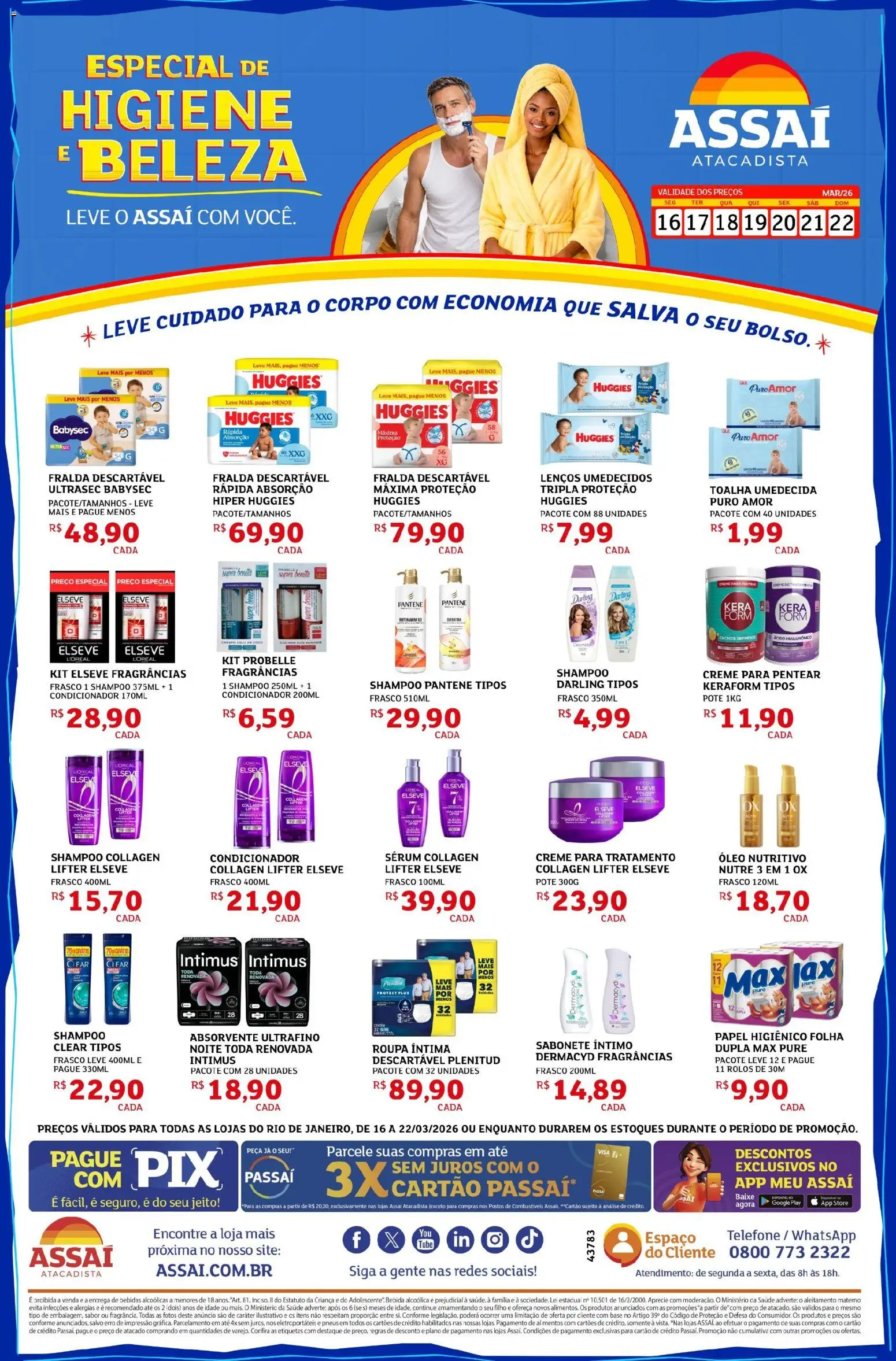 Assaí Atacadista Folheto - válido de 16.03.2026 | Página: 1 | Produtos: Shampoo, Base, Sérum, Bebida