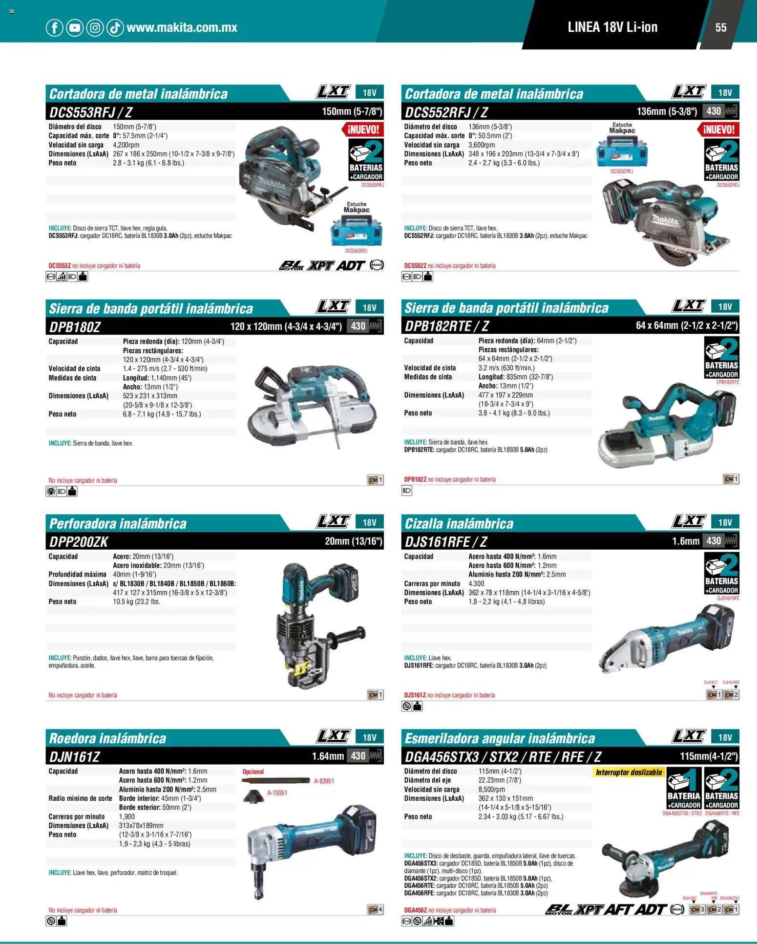 Nuevas ofertas de Makita válidas en toda la República Mexicana desde el 01.01.2024. ¡Encuentra las mejores ofertas en Makita catálogo General! | Página: 55 | Productos: Radio, Disco, Sierra, Cinta