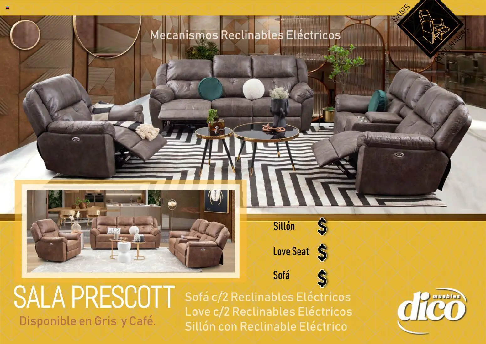 Nuevas ofertas de Muebles Dico válidas en toda la República Mexicana desde el 27.03.2026. ¡Encuentra las mejores ofertas en Muebles Dico catálogo Salas reclinables ! | Página: 5 | Productos: Sofá, Sillón, Sales
