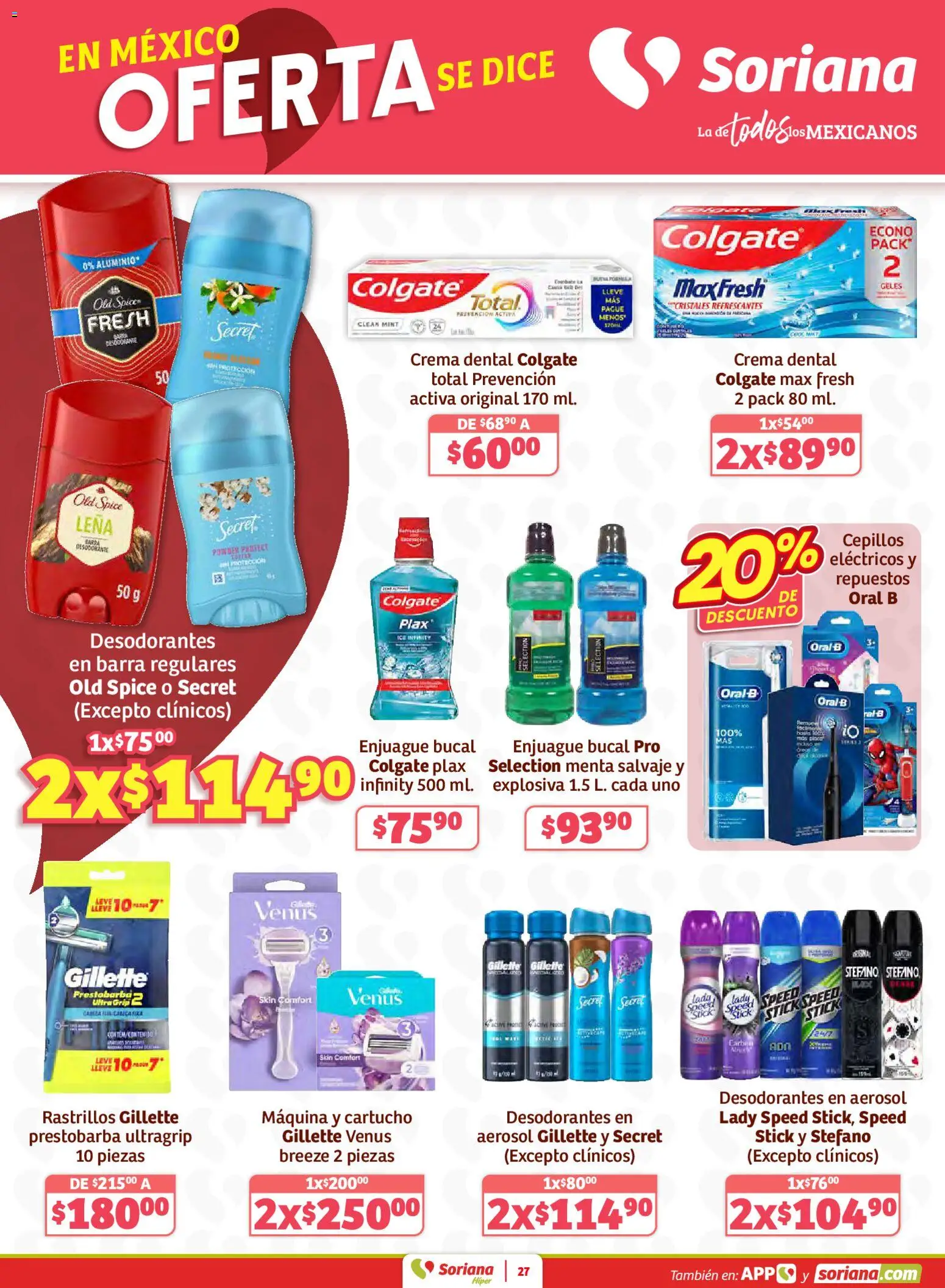 Nuevas ofertas de Soriana válidas en toda la República Mexicana desde el 02.01.2026. ¡Encuentra las mejores ofertas en Soriana - Preciazazaso Híper: Edo Mex, Gro, Hgo, Mor, Pue, Qto, Tlax, Ver! | Página: 27 | Productos: Enjuague bucal, Crema, Barra