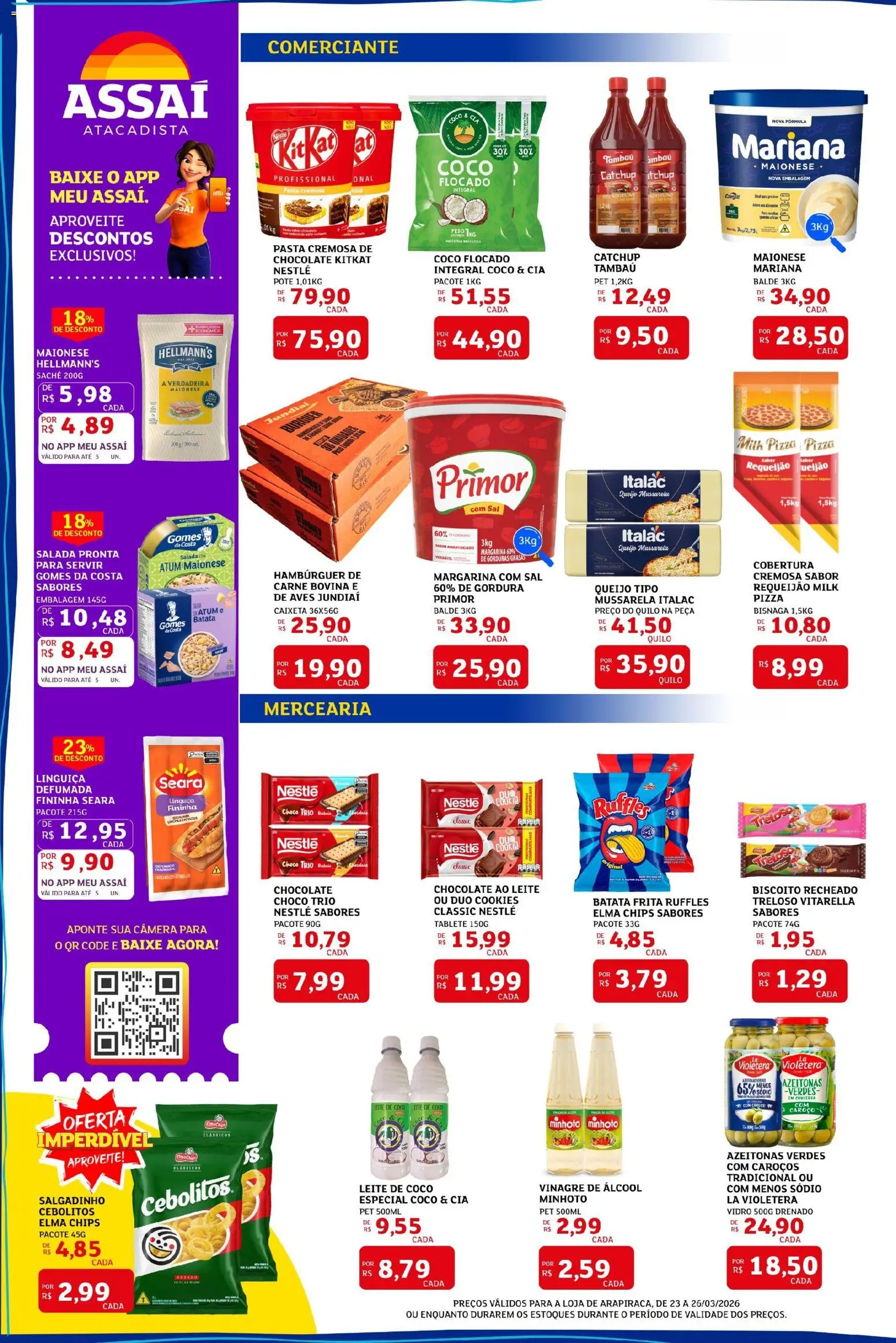 Assaí Atacadista Folheto - válido de 23.03.2026 | Página: 2 | Produtos: Elma Chips, Linguiça, Chocolate, Pizza