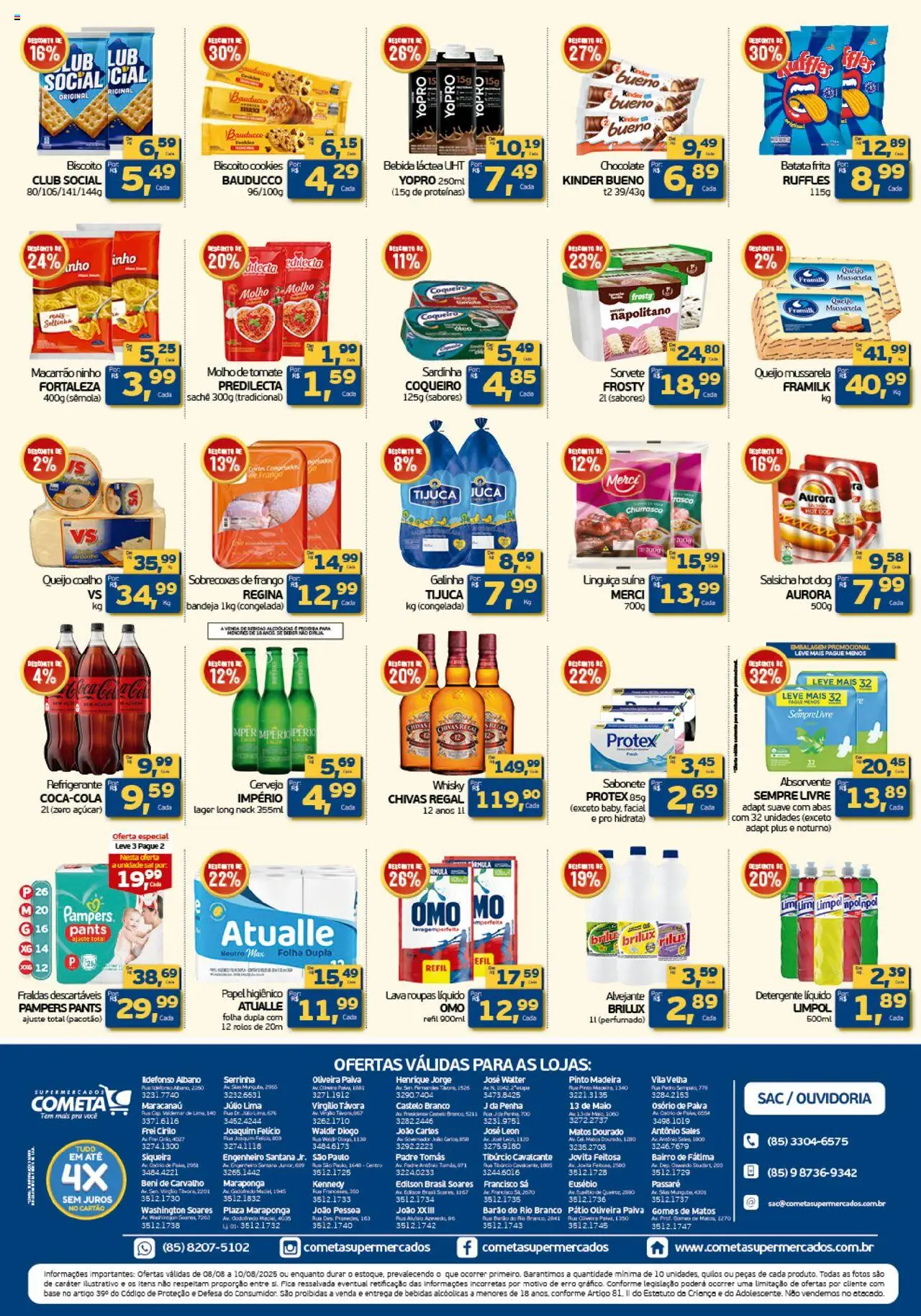 Cometa Supermercados Folheto - válido de 08.08.2025 | Página: 2 | Produtos: Whisky, Macarrão, Bandeja, Frango