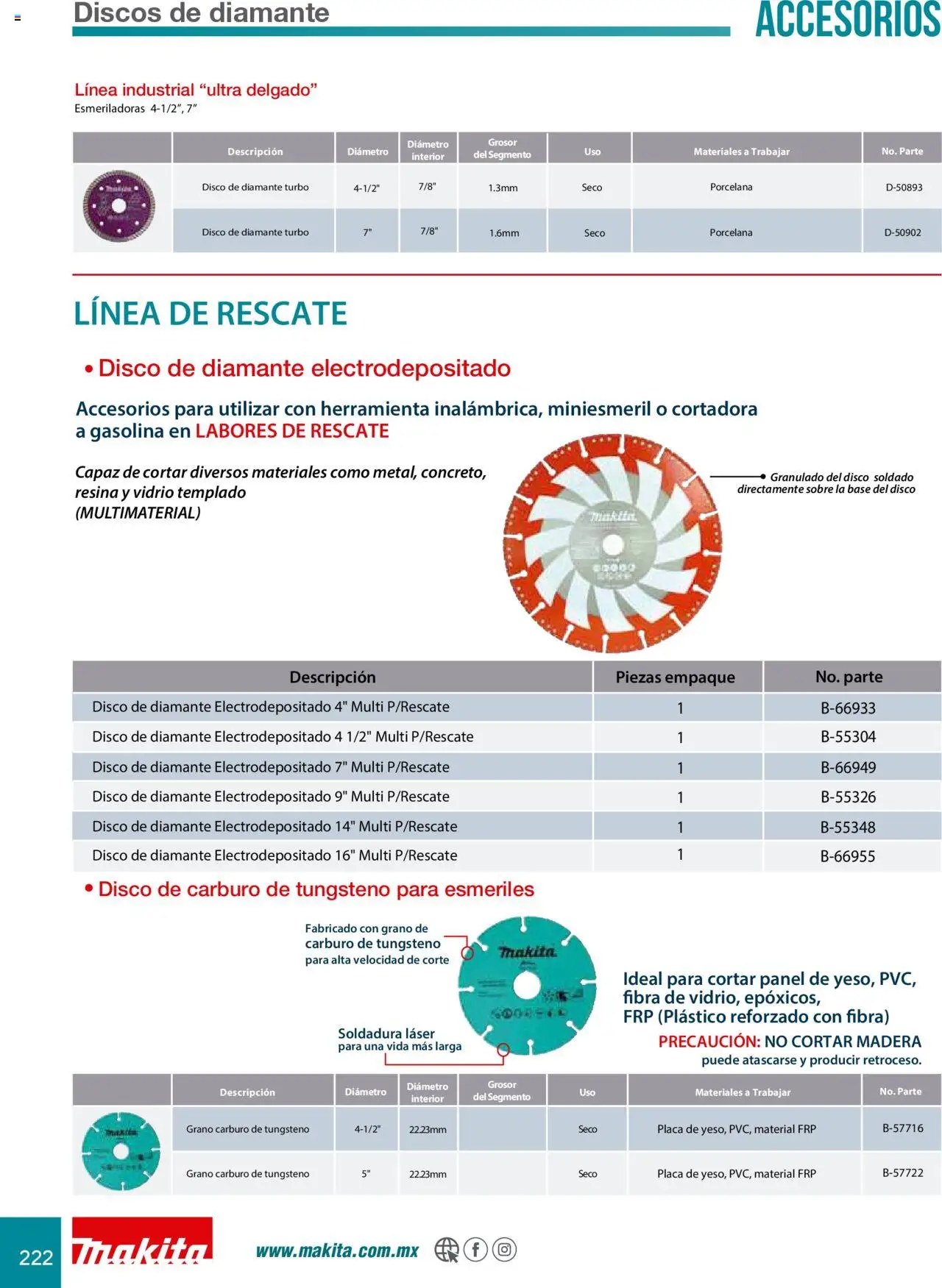 Nuevas ofertas de Makita válidas en toda la República Mexicana desde el 08.07.2024. ¡Encuentra las mejores ofertas en Makita catálogo Accesorios! | Página: 222 | Productos: Disco, Sobre