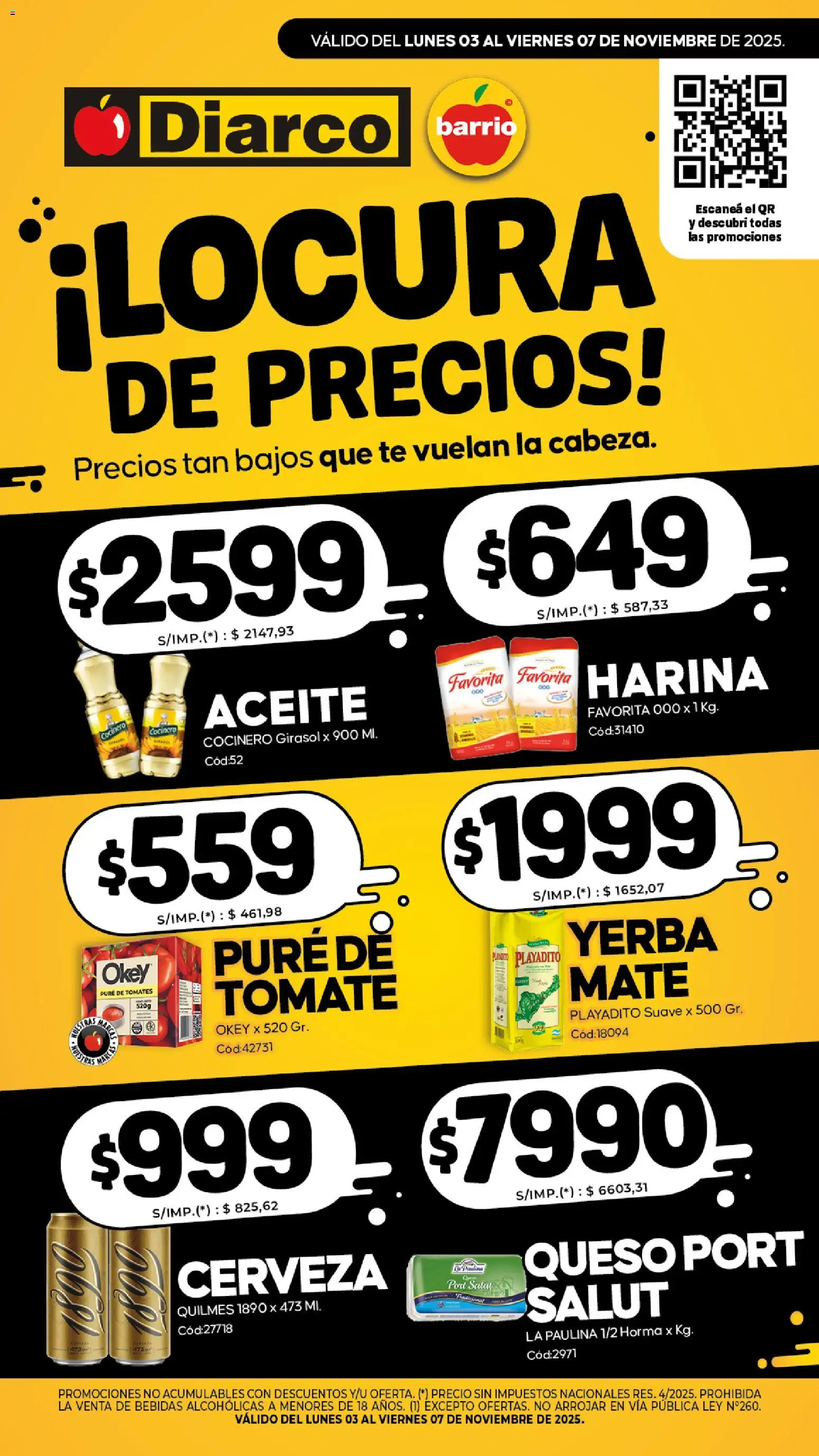 Diarco - Especial Locura De Precios │ válido desde el 03.11.2025 | Página: 1 | Productos: Mate, Queso, Cerveza, Té