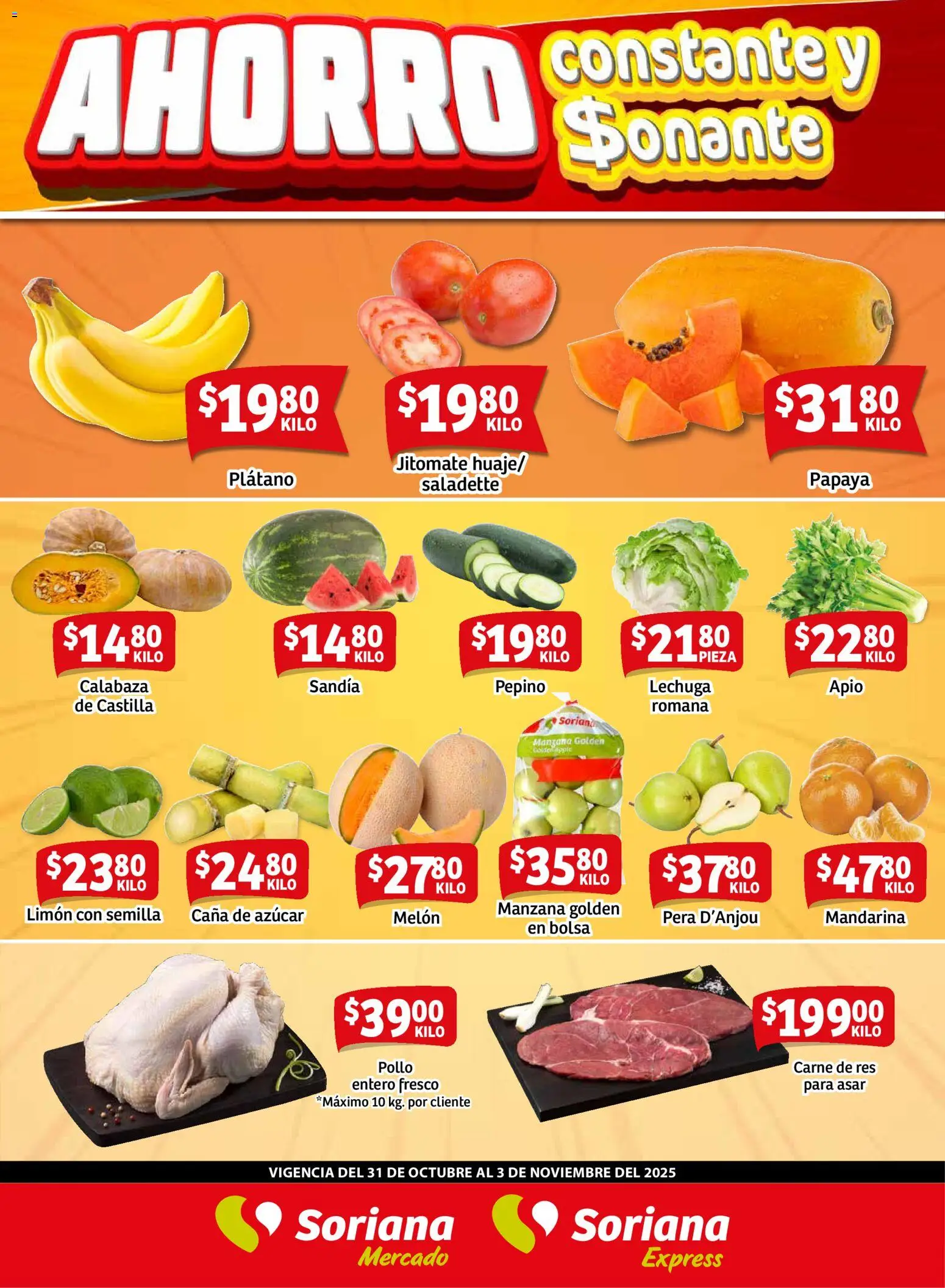 Nuevas ofertas de Soriana válidas en toda la República Mexicana desde el 31.10.2025. ¡Encuentra las mejores ofertas en Soriana - Fin de Semana Mercado: Coah, Chih y Dur! | Página: 1 | Productos: Pollo, Azúcar, Pera, Manzana