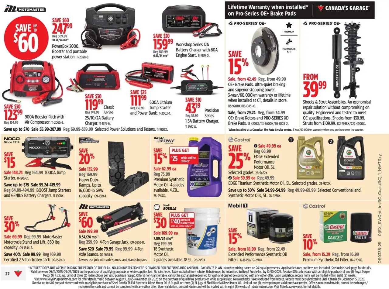 Canadian Tire flyer valid from 12.09.2025 | Page: 32 | Products: Battery, Oil