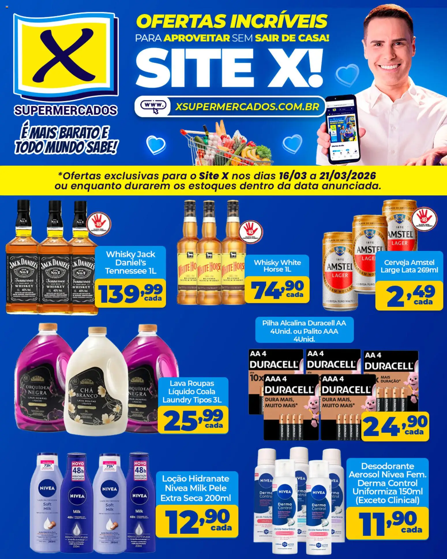 X Supermercados Folheto - válido de 16.03.2026 | Página: 2 | Produtos: Whisky, Desodorante, Cerveja, Roupas