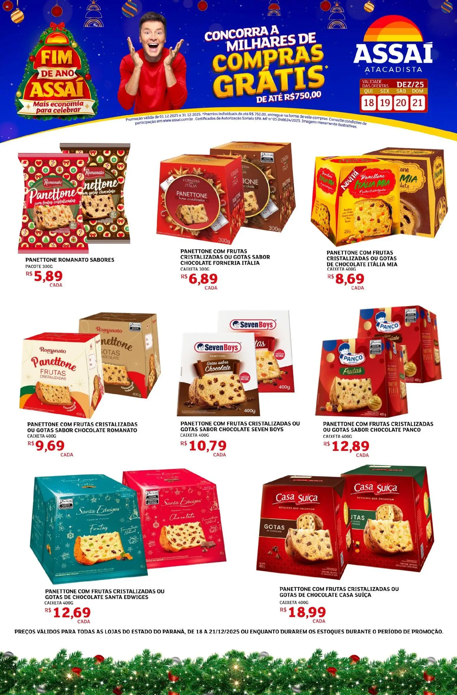 Assaí Atacadista Folheto - válido de 18.12.2025 | Página: 1 | Produtos: Panettone, Chocolate, Uvas, Açúcar