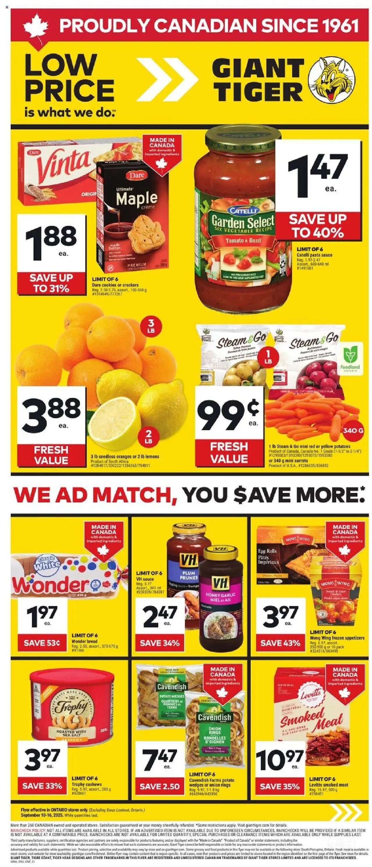 Giant Tiger flyer valid from 10.09.2025 | Page: 1 | Products: Cookies, Potatoes, Chicken, Oranges