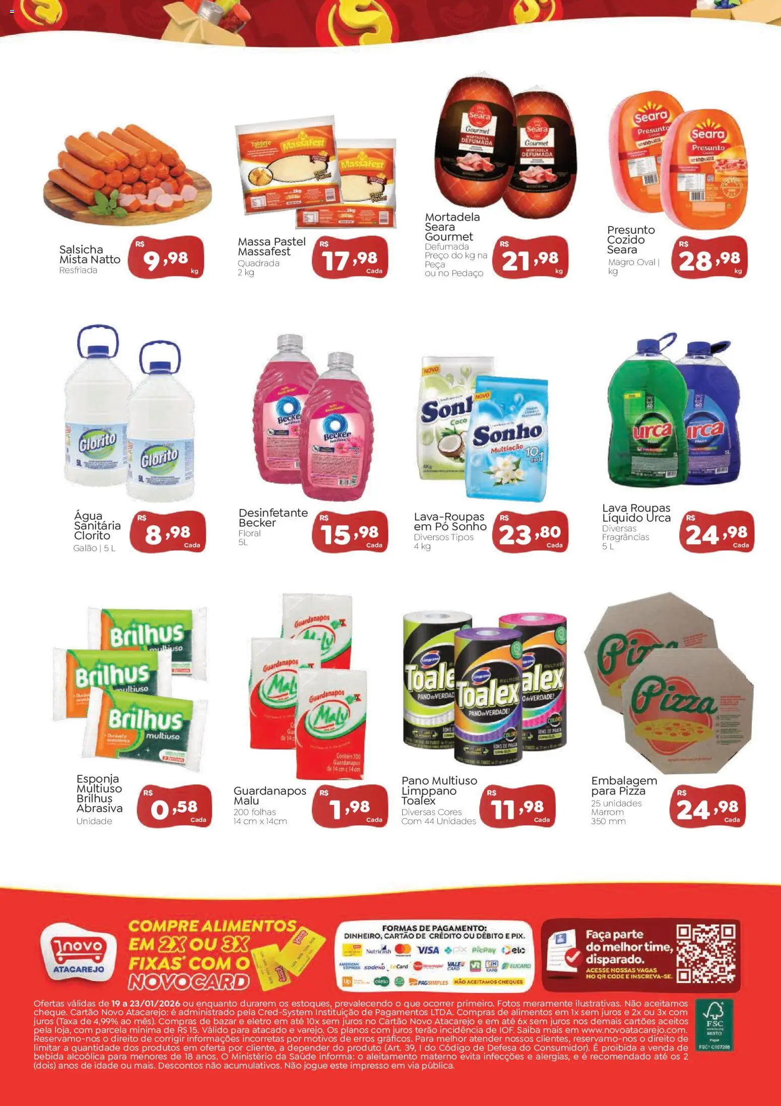 Novo Atacarejo Folheto - válido de 19.01.2026 | Página: 2 | Produtos: Presunto, Mortadela, Massa, Bebida