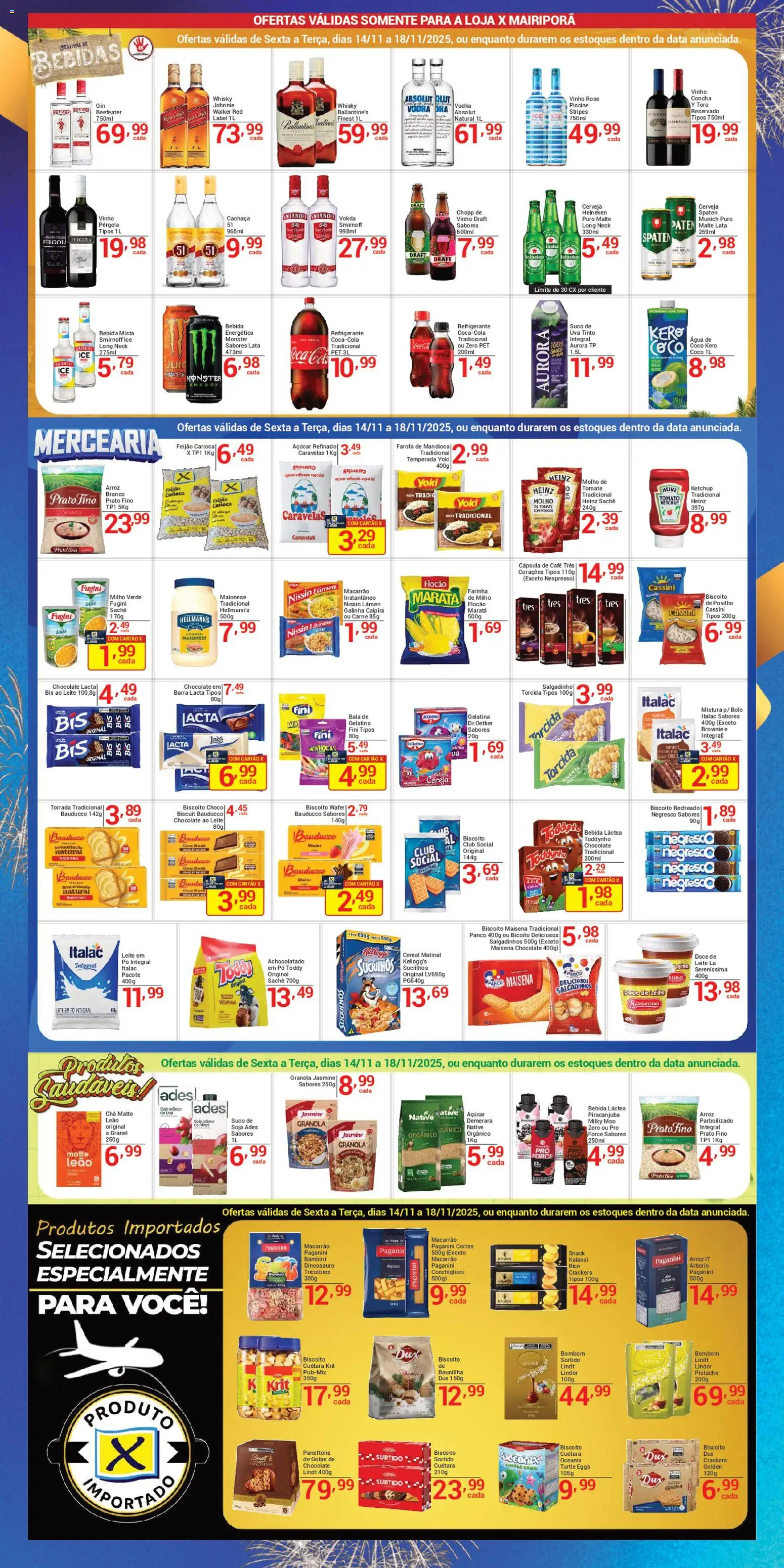 X Supermercados Folheto - válido de 14.11.2025 | Página: 2 | Produtos: Feijão, Achocolatado, Vinho, Arroz
