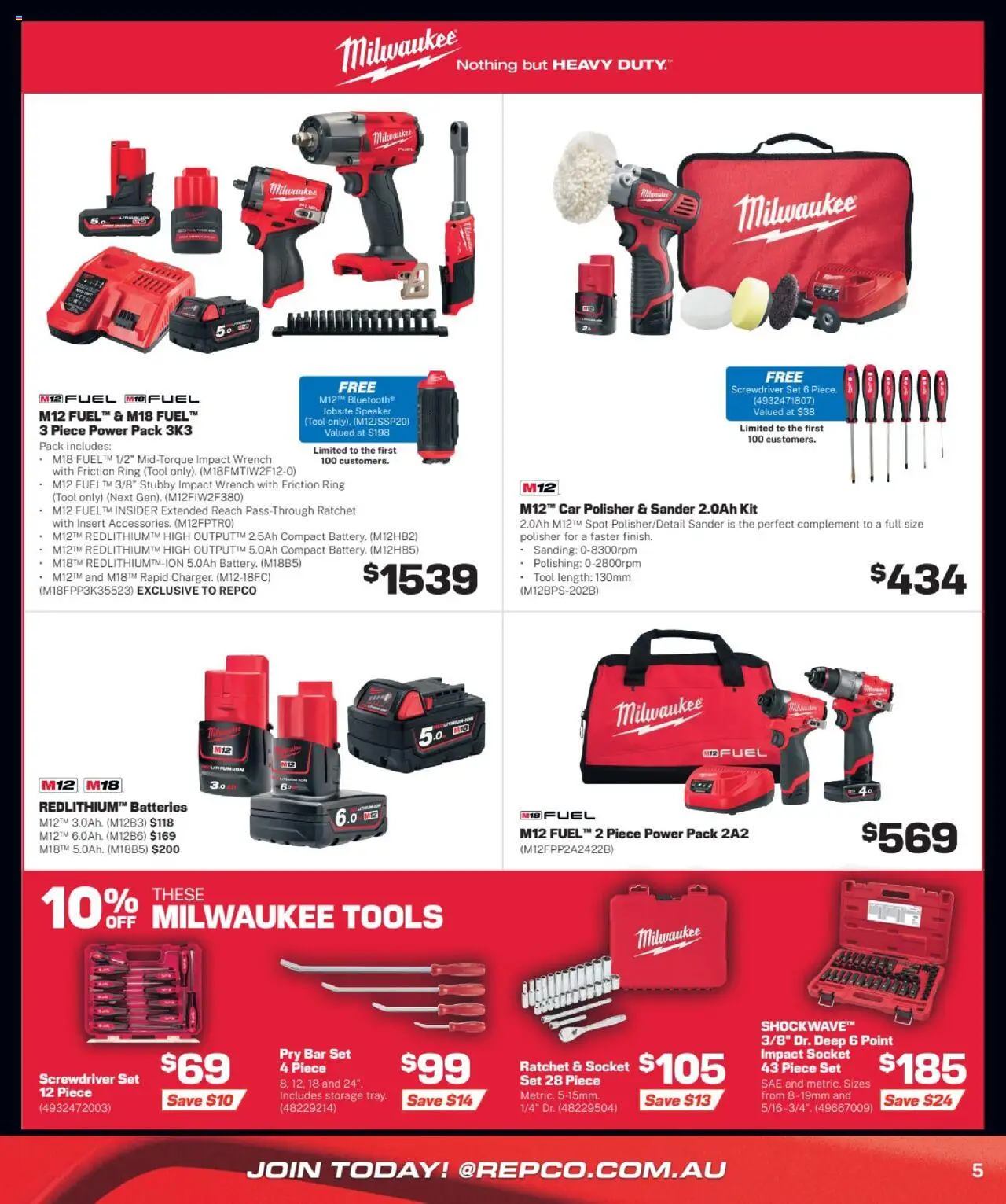 Repco catalogue - valid from 06.08.2025 | Page: 5 | Products: Socket, Batteries, Speaker, Tools
