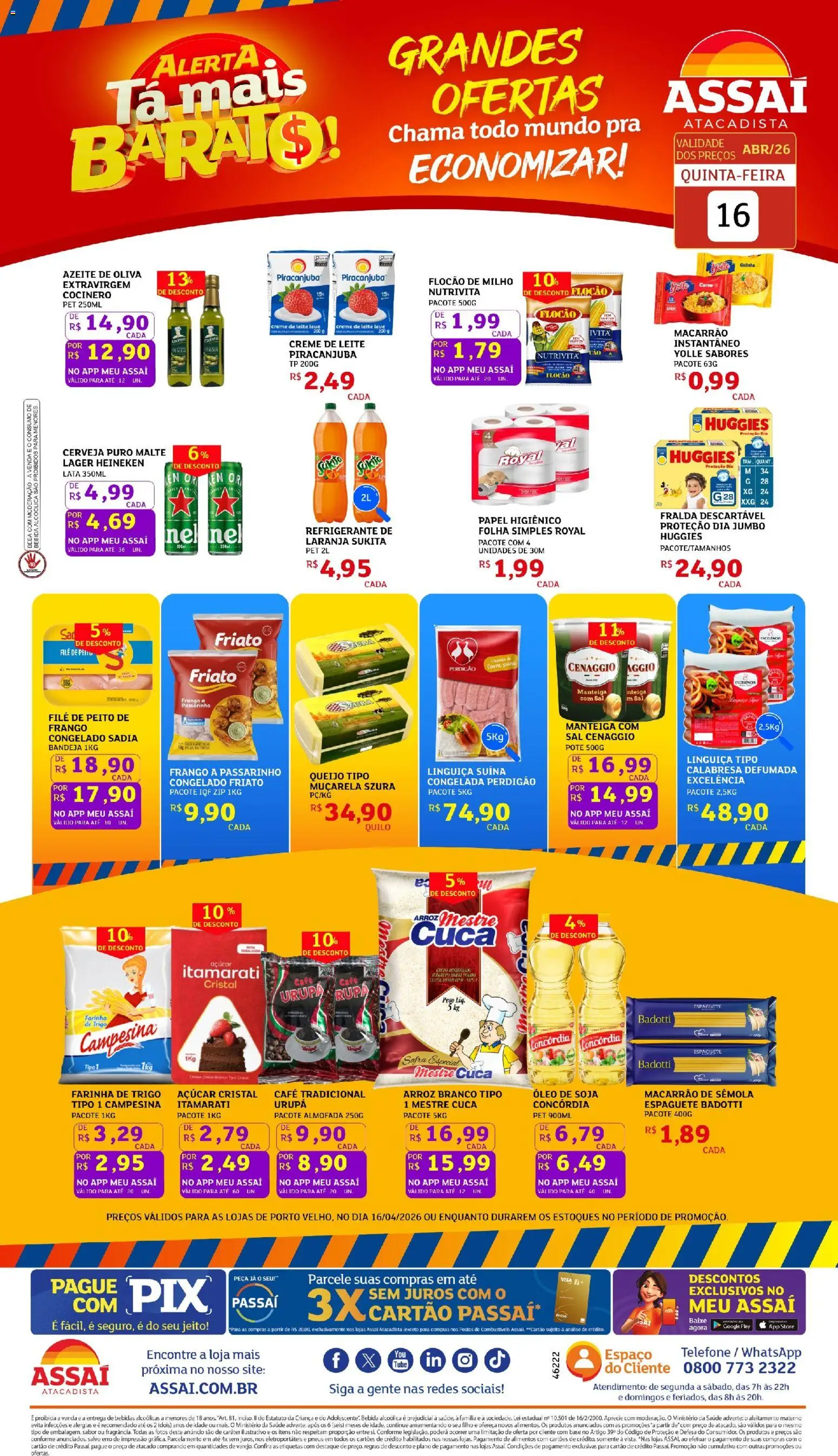 Assaí Atacadista Folheto - válido de 16.04.2026 | Página: 1 | Produtos: Café, Muçarela, Friato, Creme