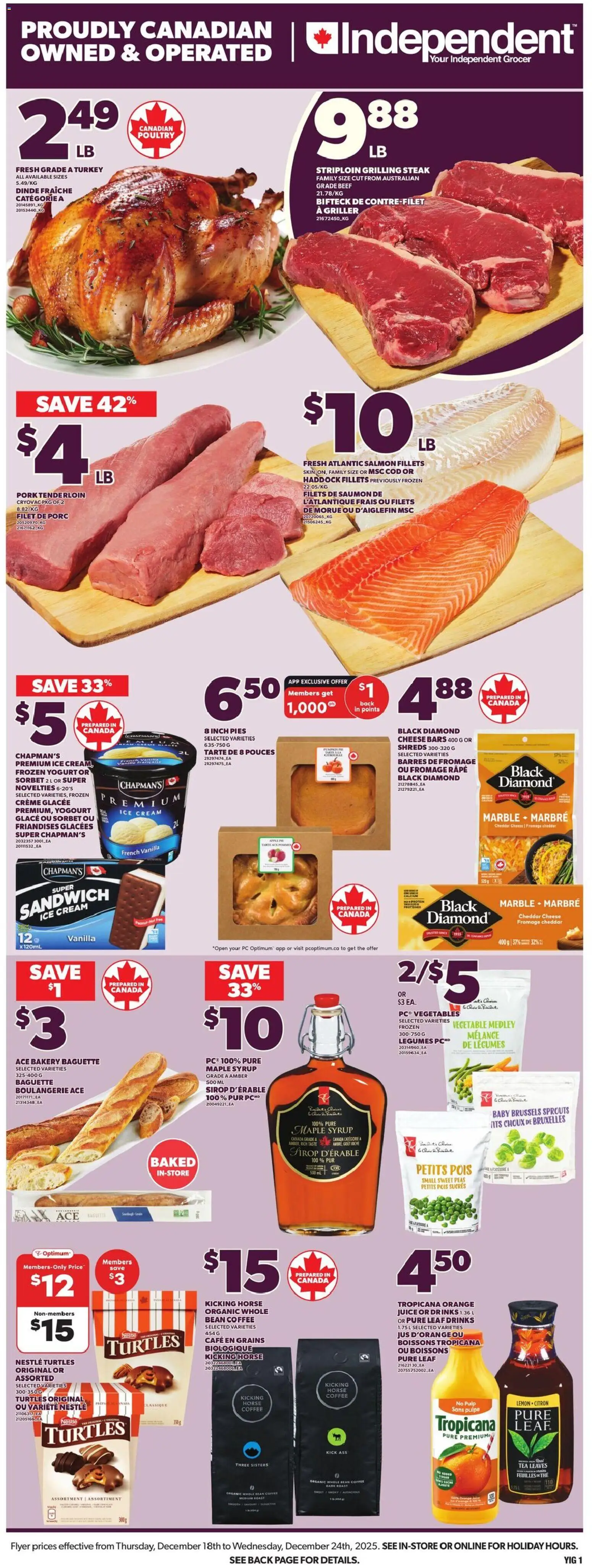 Independent Grocer flyer valid from 18.12.2025 | Page: 3 | Products: Beef, Ice cream, Turkey, Pork