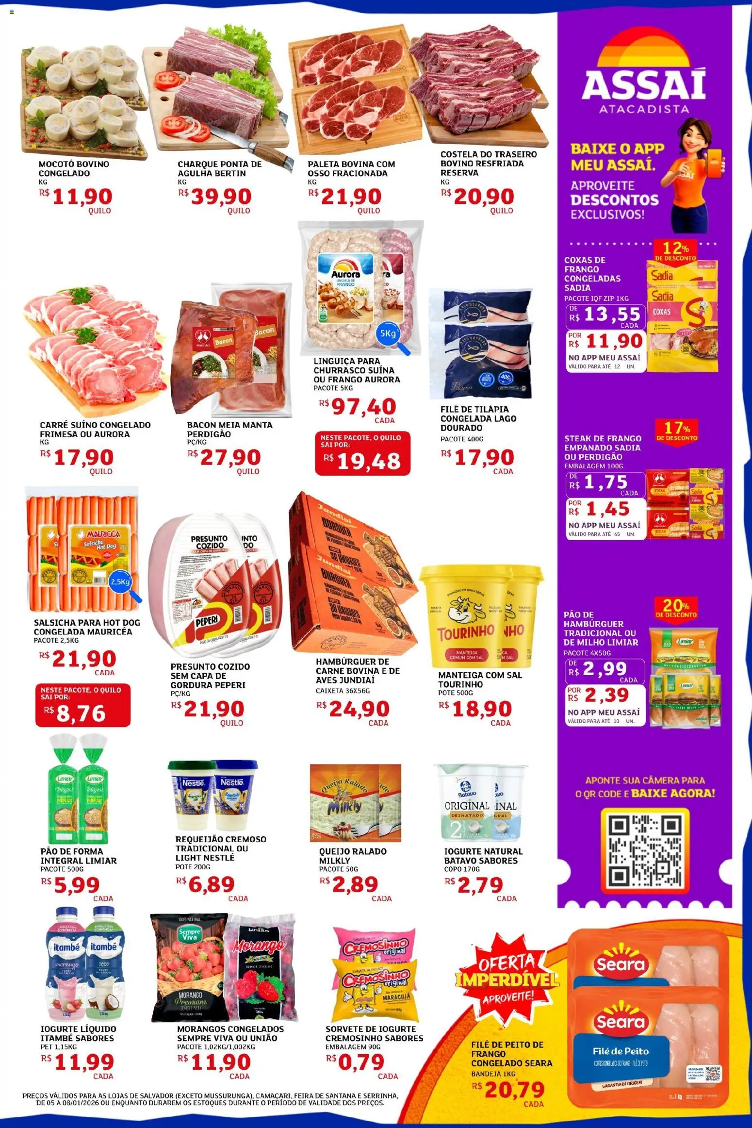 Assaí Atacadista Folheto - válido de 05.01.2026 | Página: 3 | Produtos: Tilápia, Pão de forma, Hambúrguer, Frango