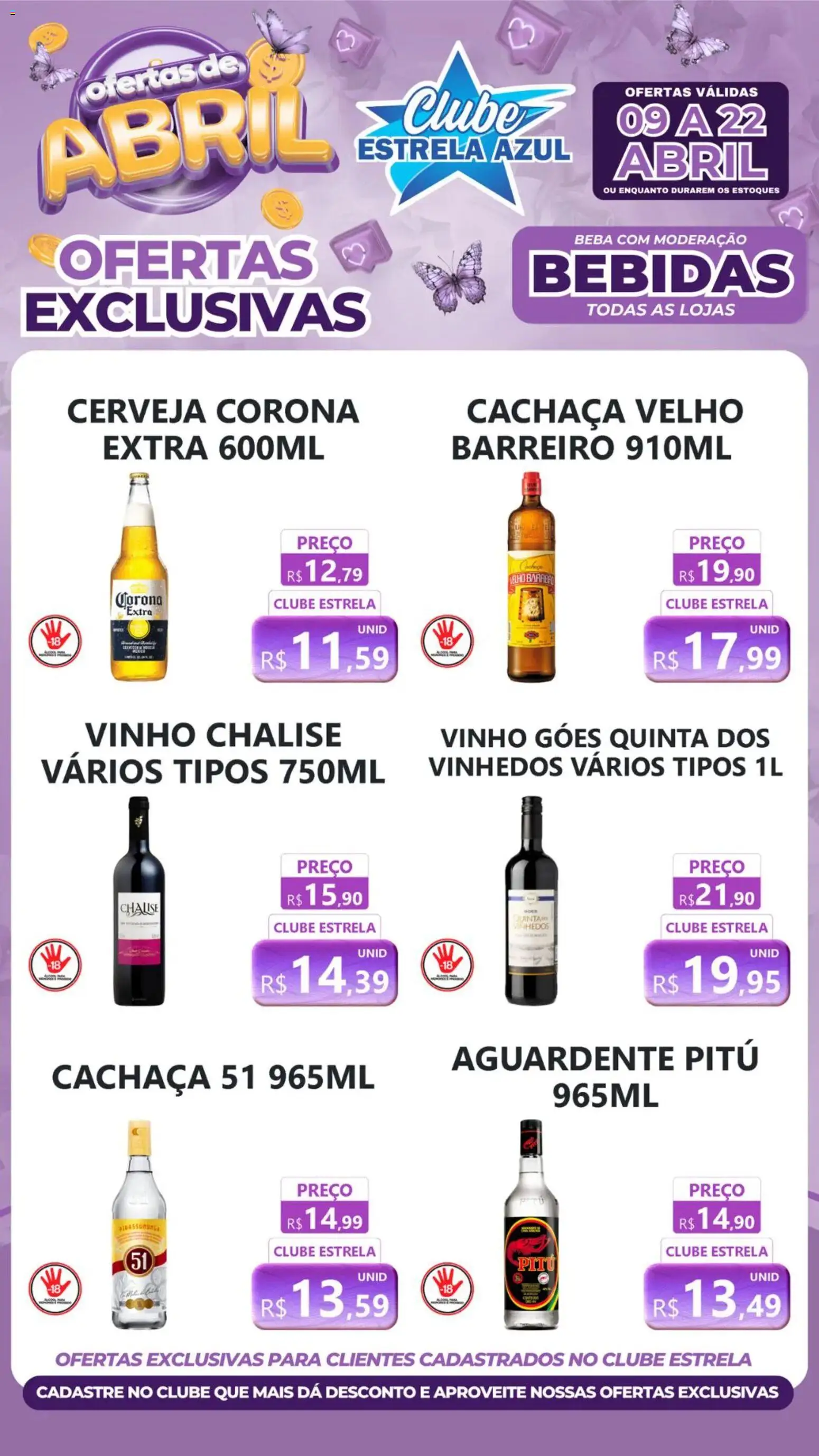Estrela Azul Folheto - válido de 09.04.2026 | Página: 2 | Produtos: Cachaça, Vinho, Cerveja, Cachaça 51