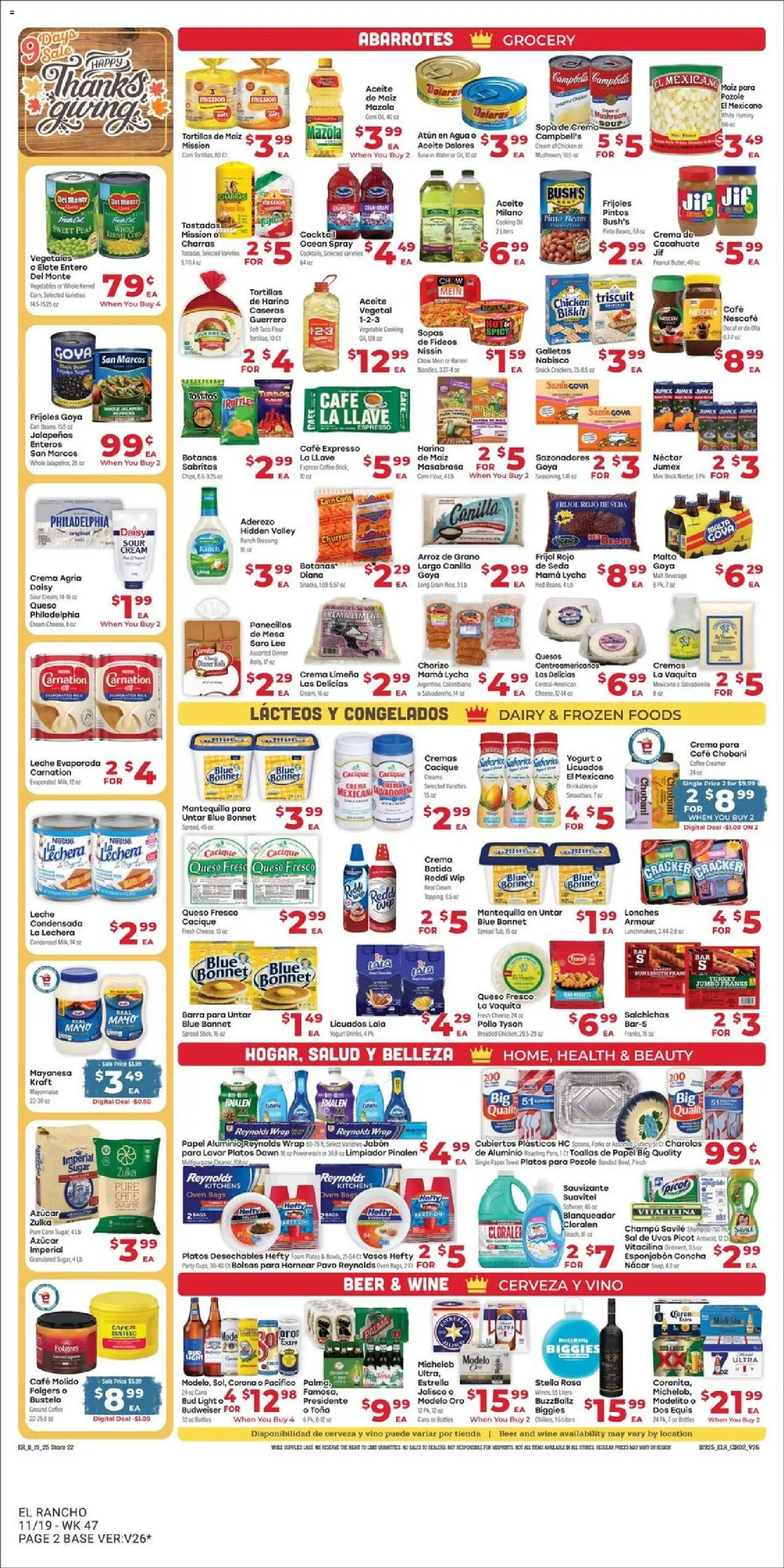 El Rancho Weekly Ad - valid from 19.11.2025 | Page: 2 | Products: Oil, Cream, Vegetables, Sugar