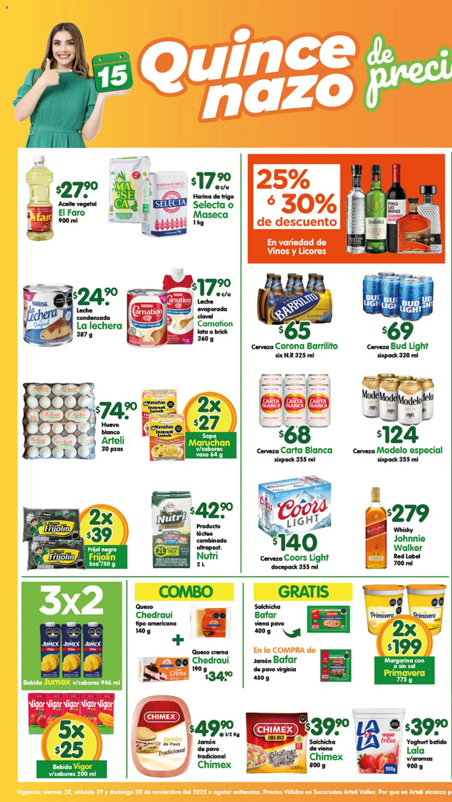 Nuevas ofertas de Arteli válidas en toda la República Mexicana desde el 28.11.2025. ¡Encuentra las mejores ofertas en Arteli folleto Valles! | Página: 1 | Productos: Sal, Queso crema, Crema, Piña