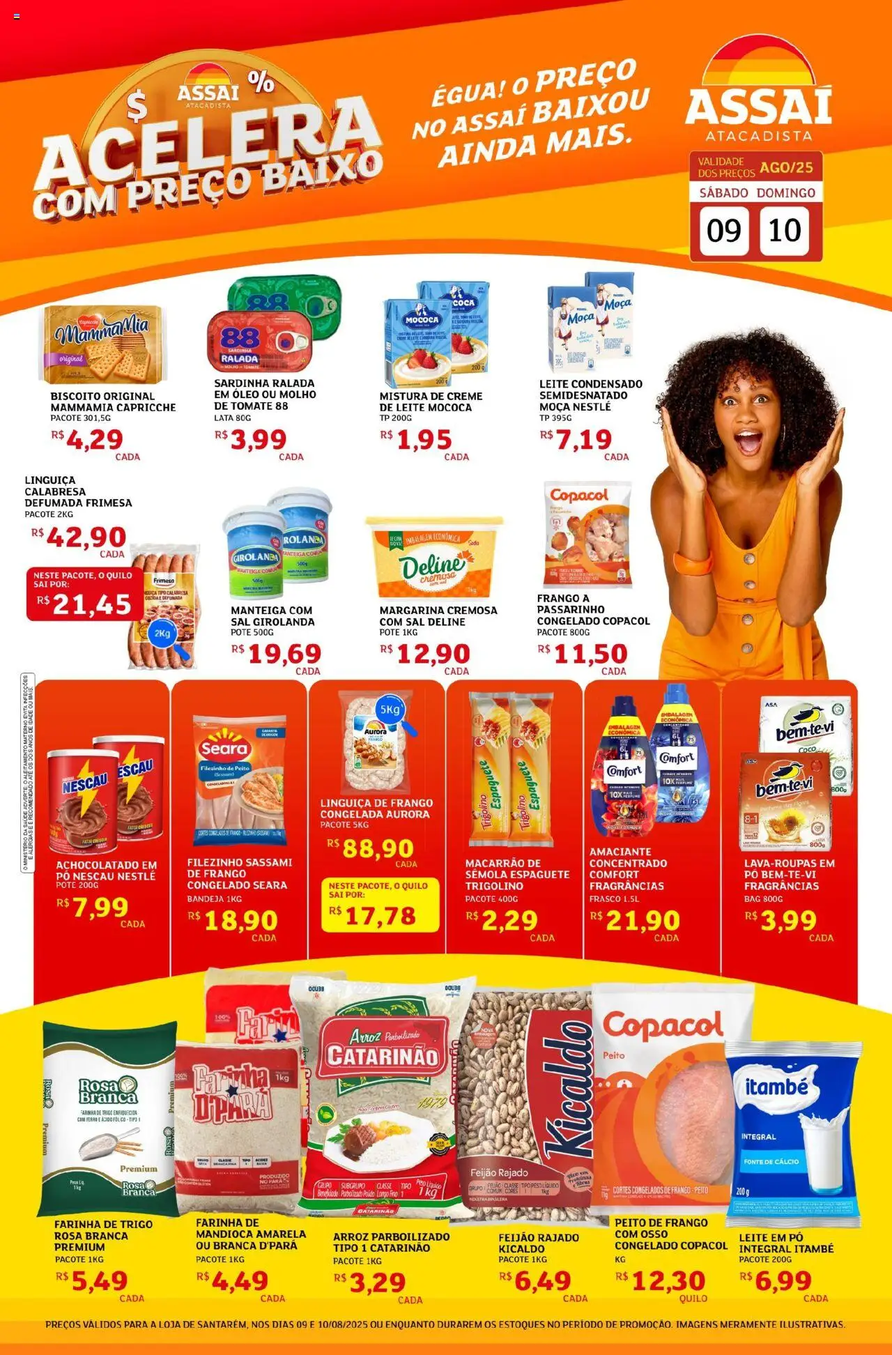 Assaí Atacadista Folheto - válido de 09.08.2025 | Página: 1 | Produtos: Espaguete, Pó, Arroz, Papinha