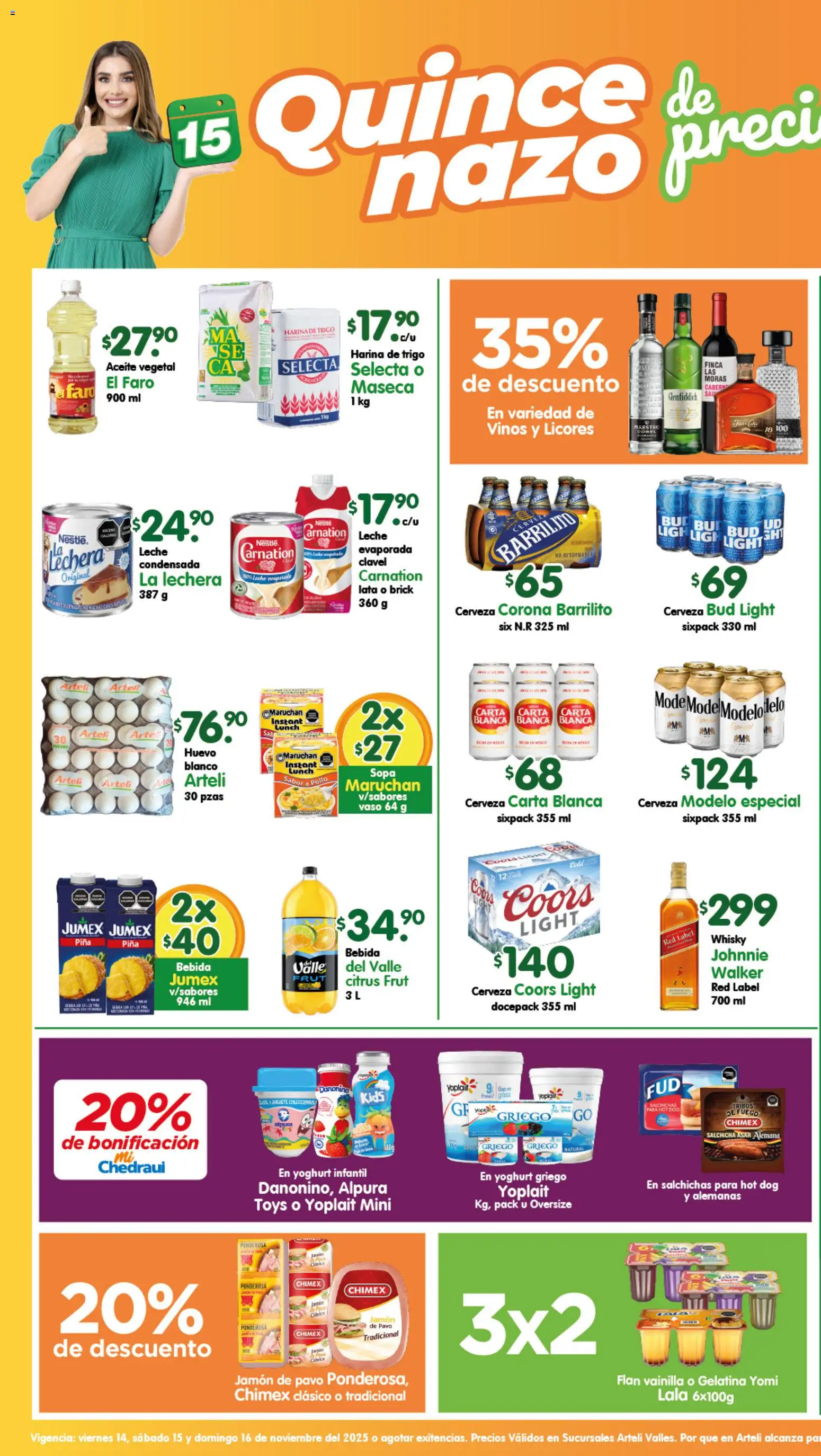 Nuevas ofertas de Arteli válidas en toda la República Mexicana desde el 14.11.2025. ¡Encuentra las mejores ofertas en Arteli folleto Valles! | Página: 1 | Productos: Pollo, Salchicha, Aceite, Jamón