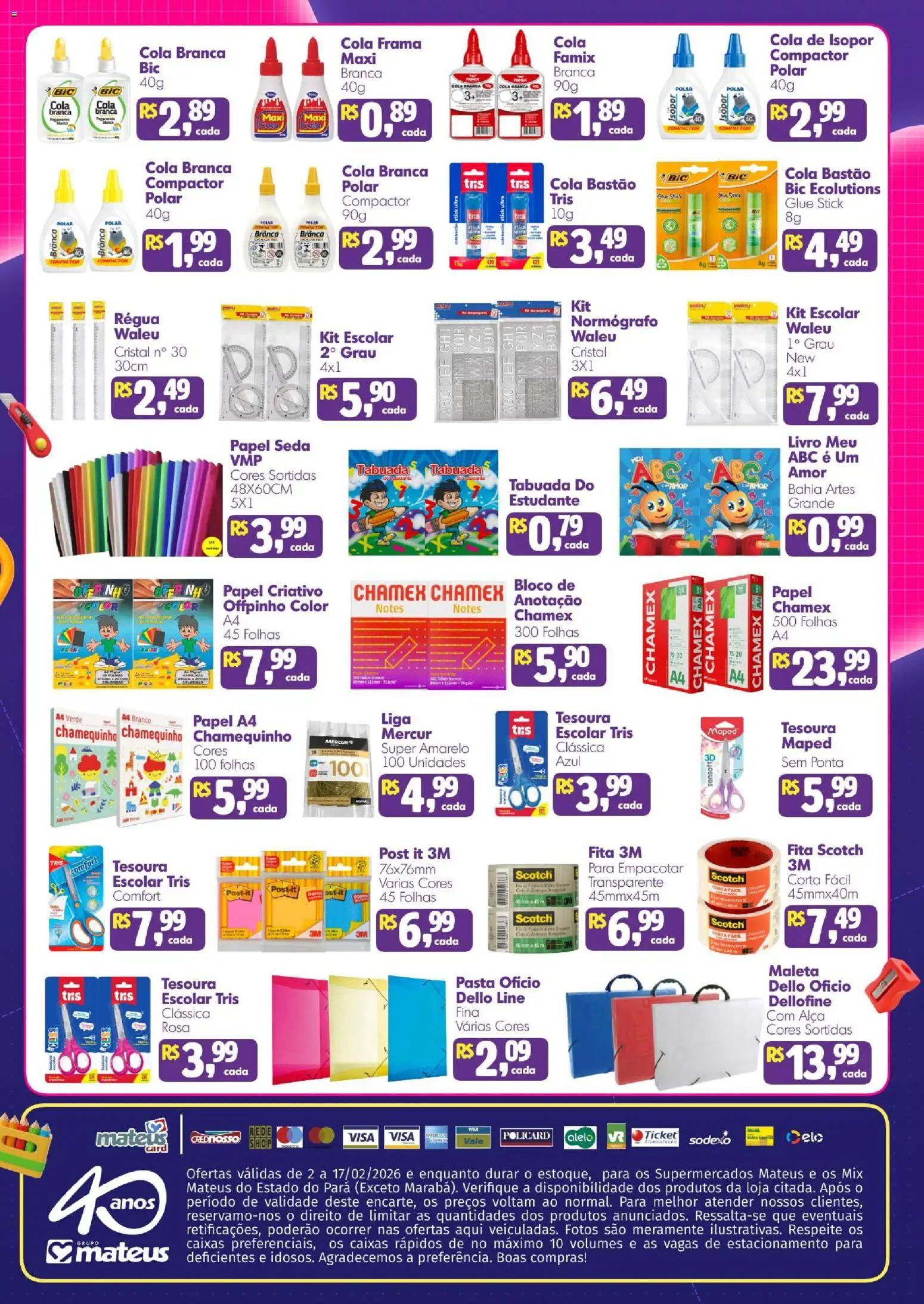 Mateus Folheto - válido de 02.02.2026 | Página: 6 | Produtos: Tesoura, Livro, Pasta, Fita